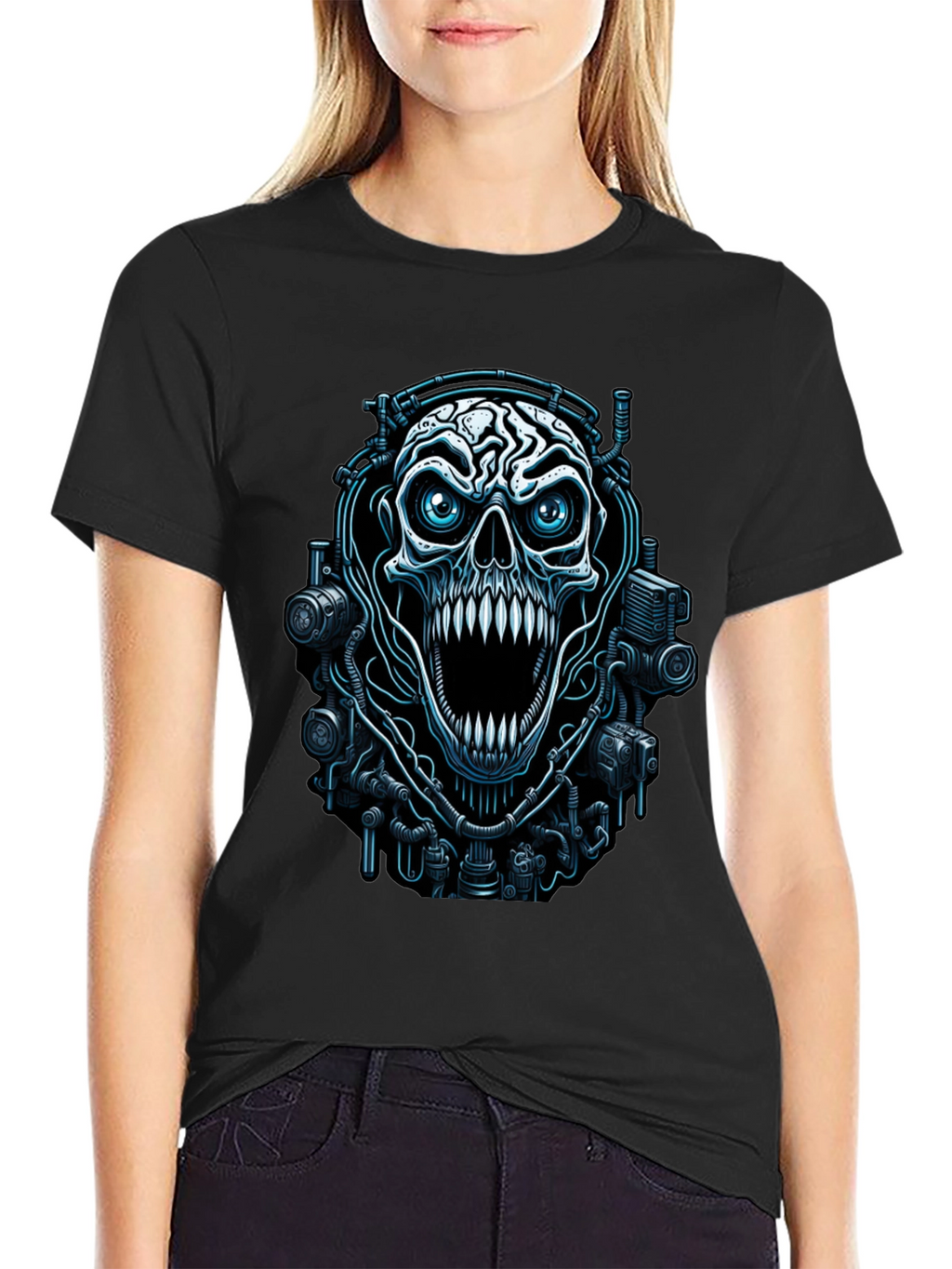 Cyber Skull Graphic Black T-Shirt