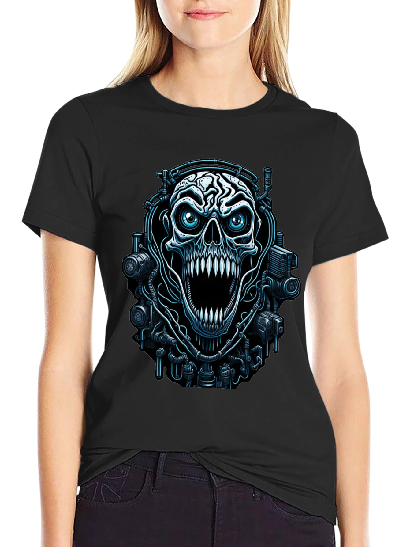Cyber Skull Graphic Black T-Shirt