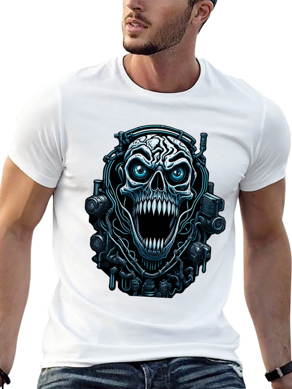 Cyber Skull Graphic Black T-Shirt