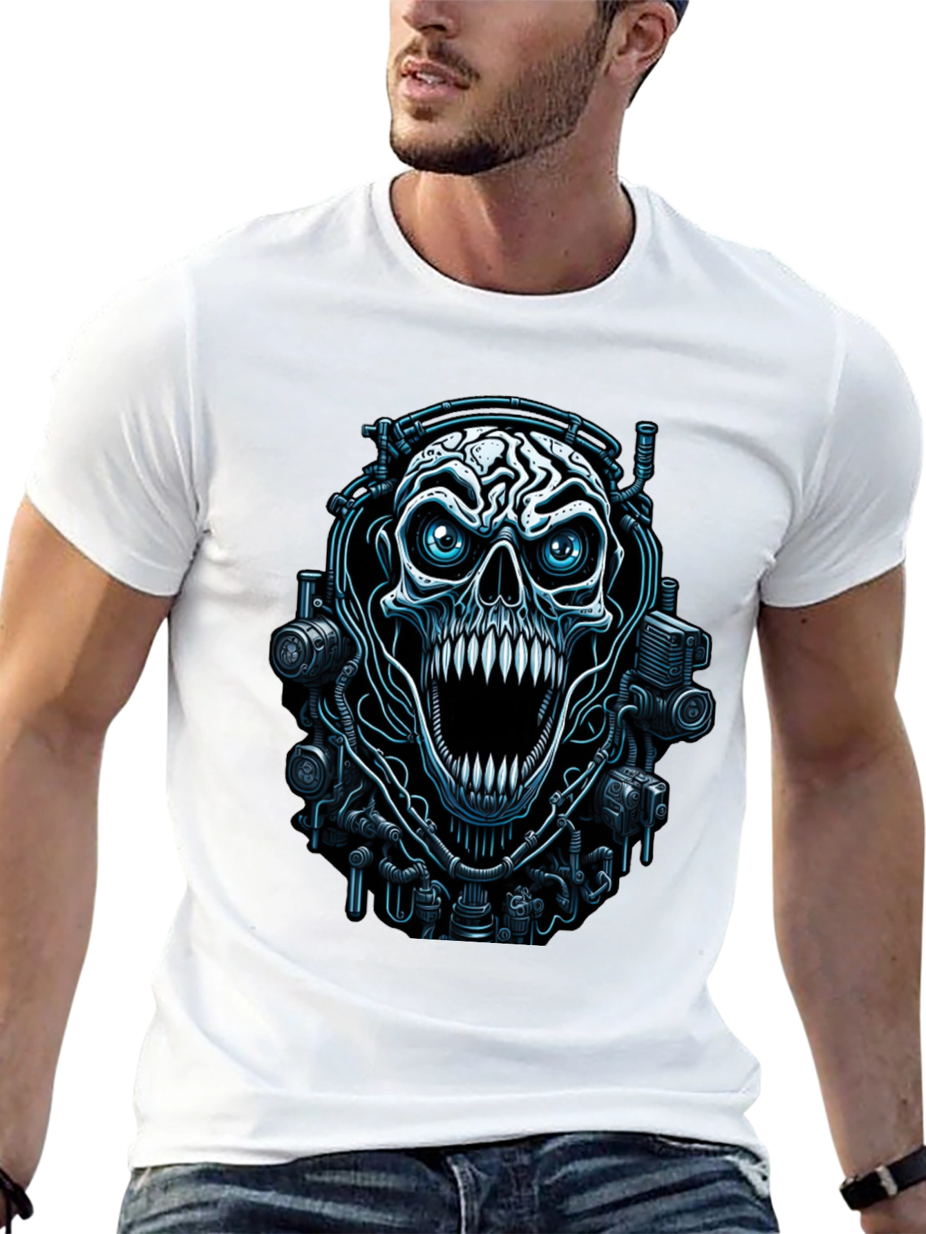 Cyber Skull Graphic Black T-Shirt