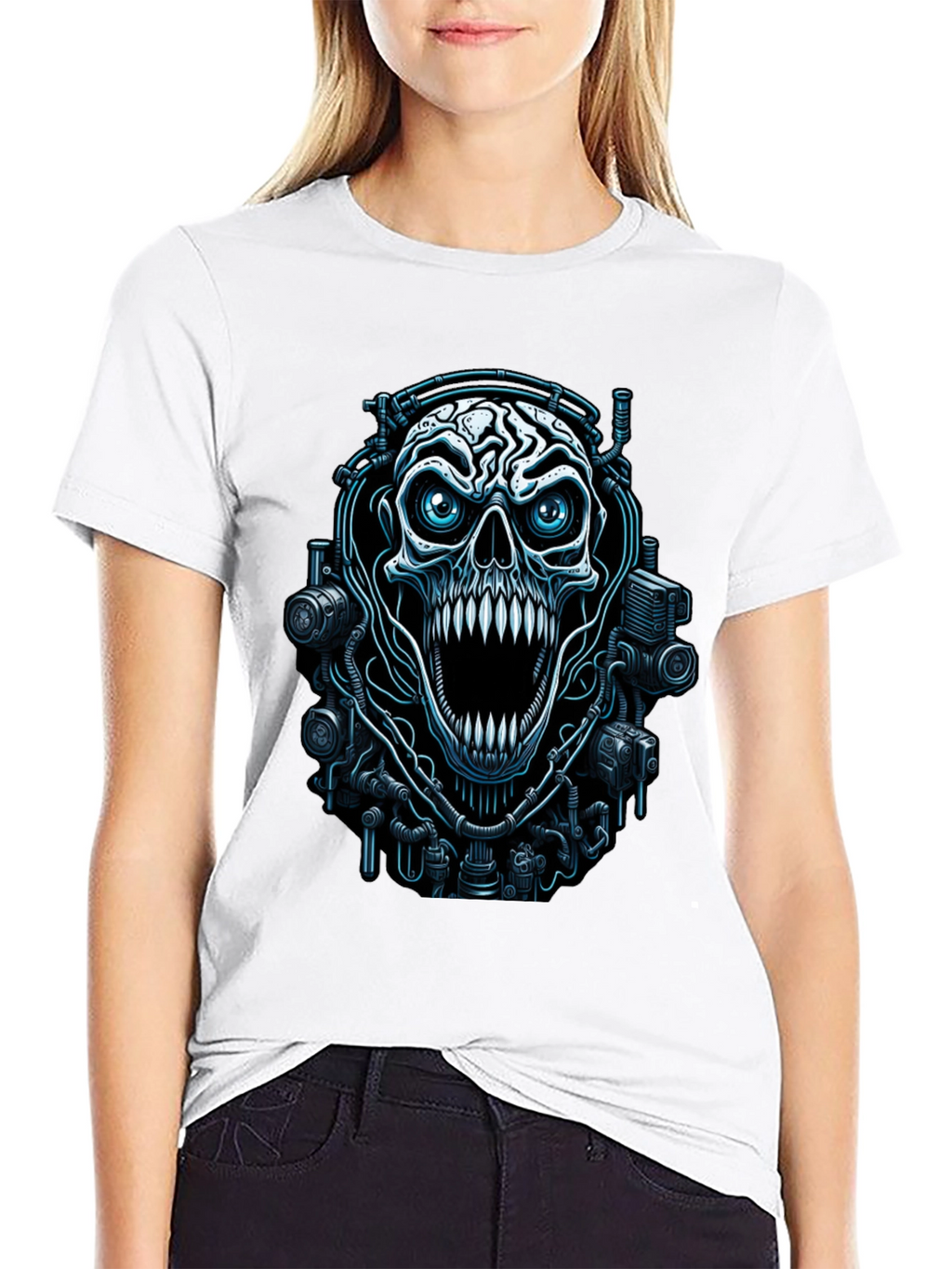 Cyber Skull Graphic Black T-Shirt