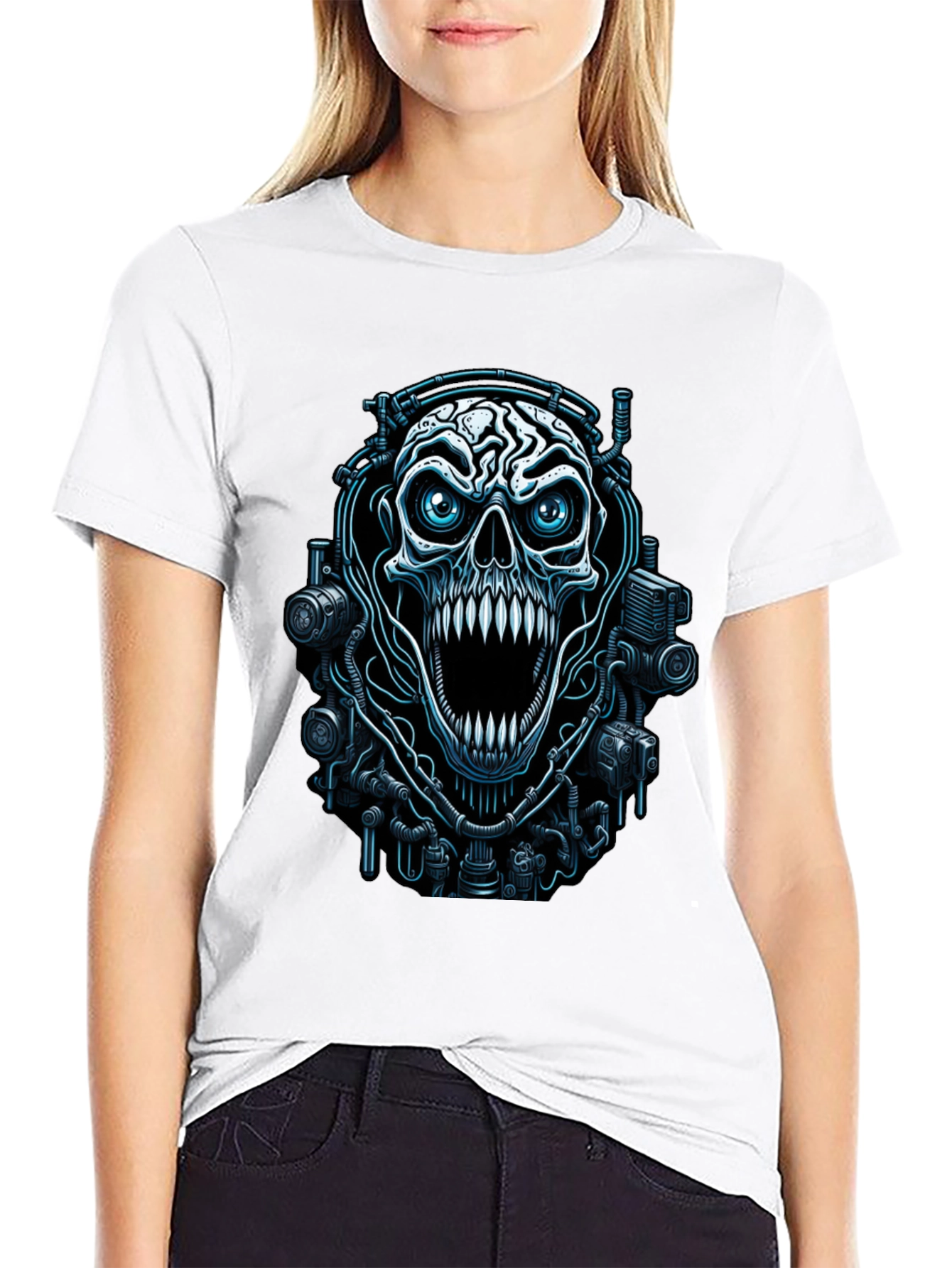 Cyber Skull Graphic Black T-Shirt