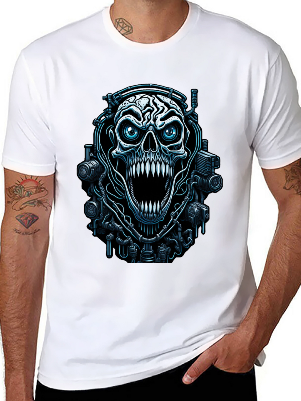 Cyber Skull Graphic Black T-Shirt