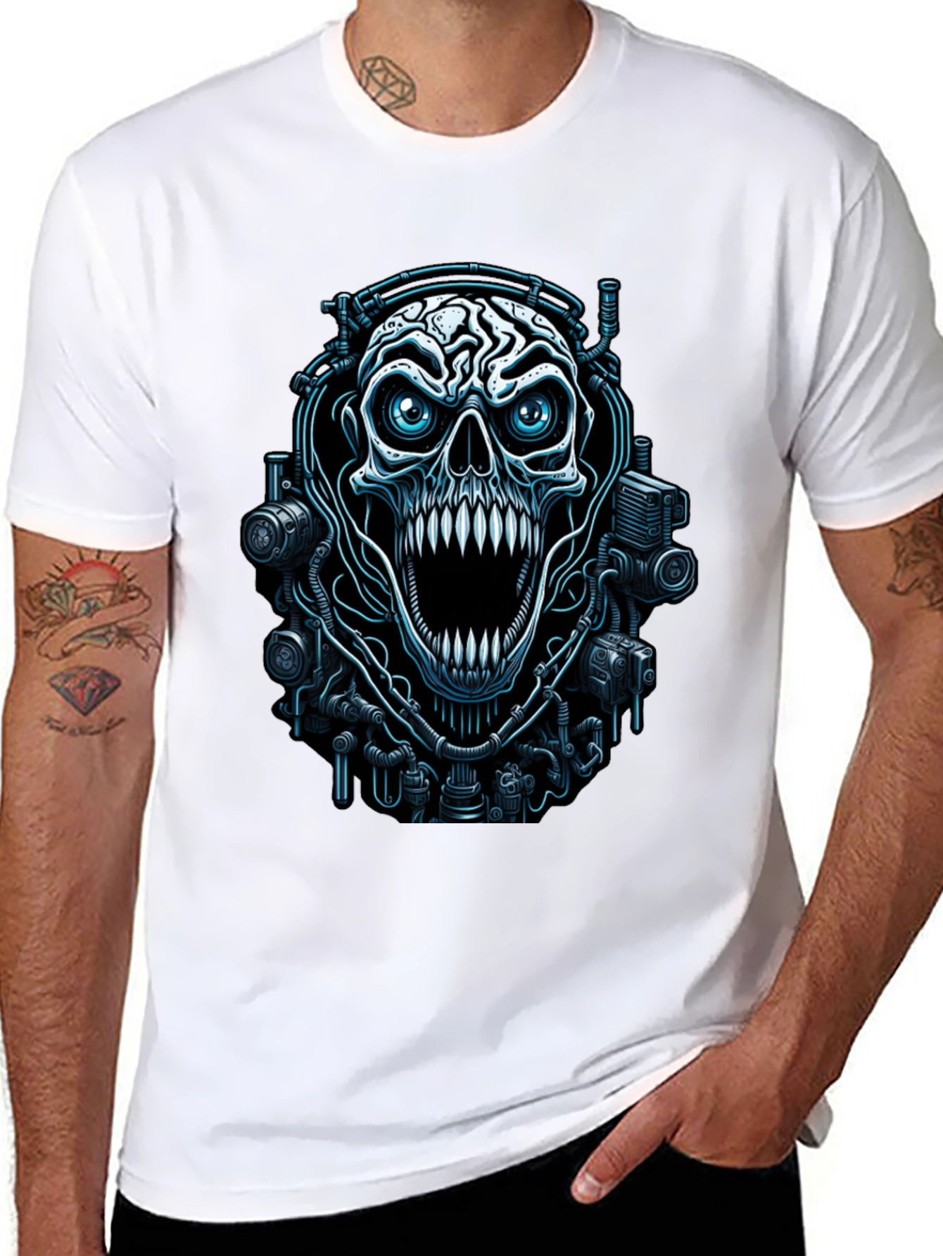 Cyber Skull Graphic Black T-Shirt