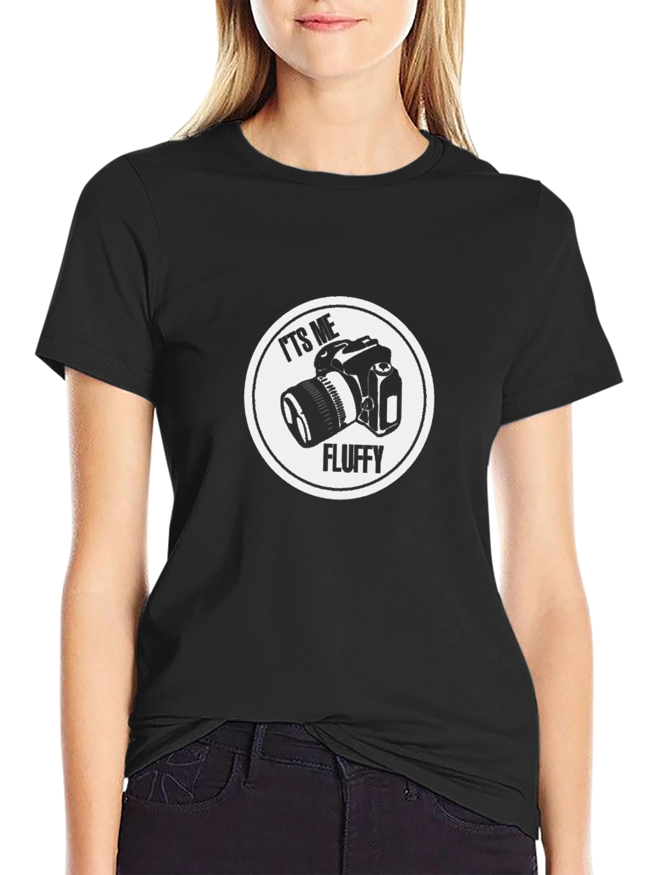 Its Me Fluffy Camera Black T-Shirt