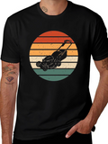 Retro Lawn Mower Sunset Graphic Tee - Black