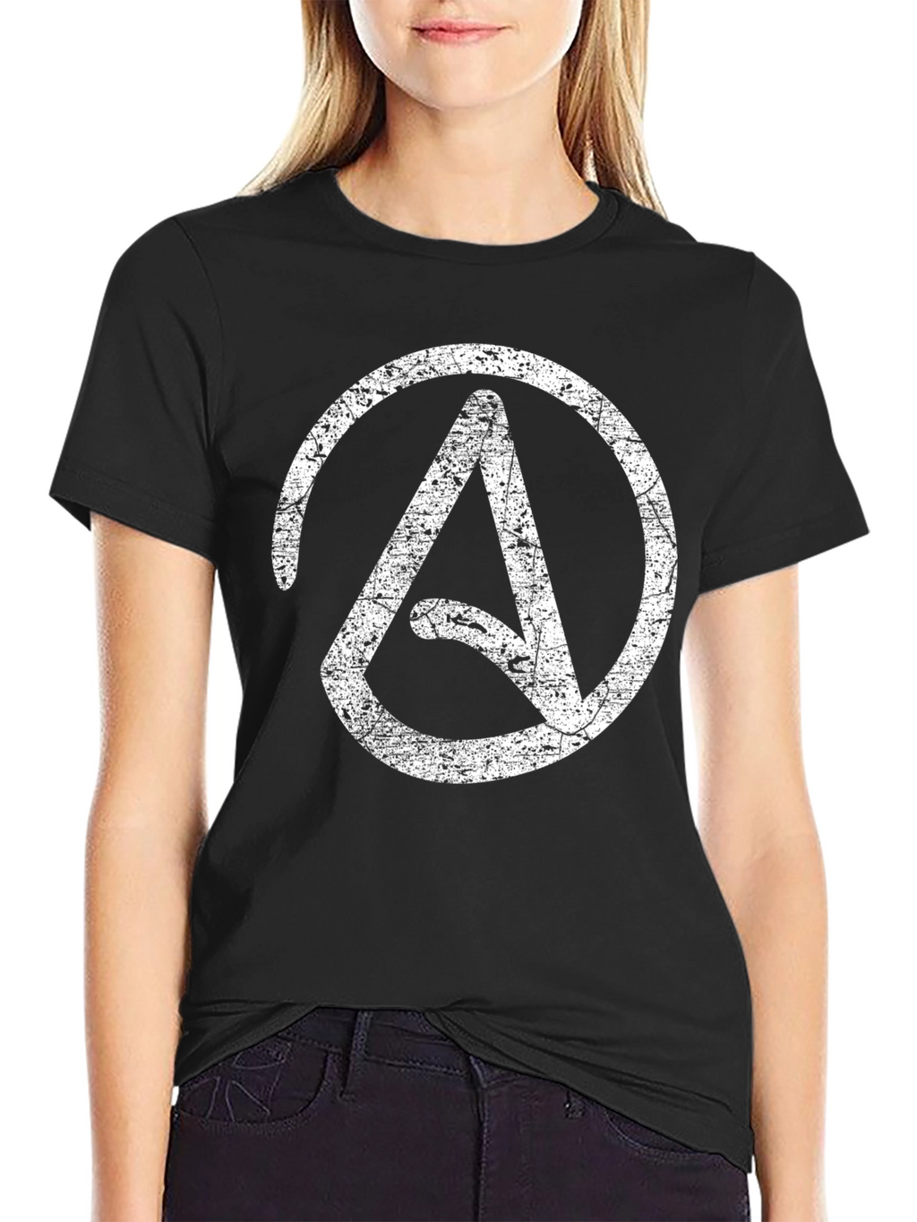 Distressed Atheist Symbol T-Shirt - Black