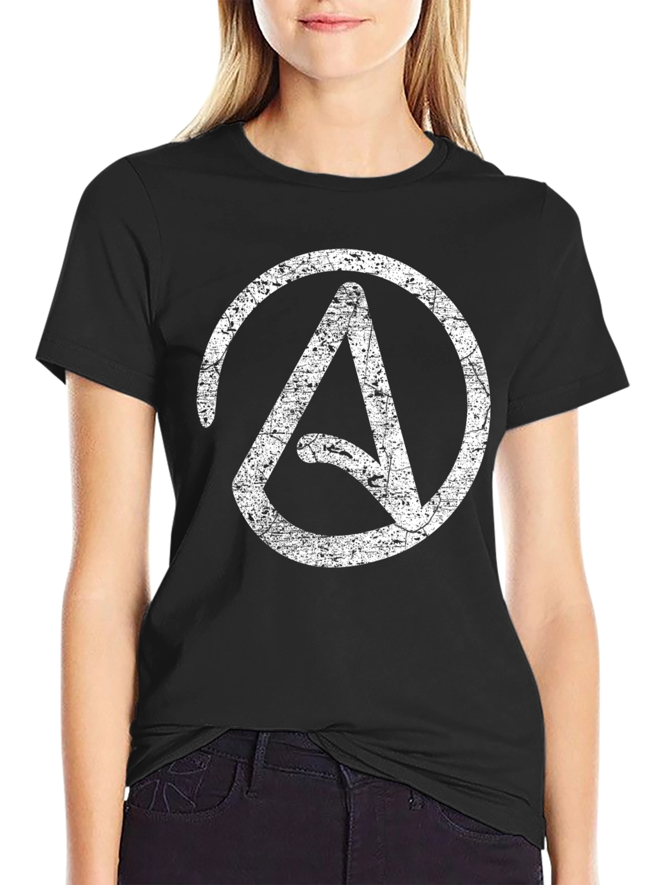 Distressed Atheist Symbol T-Shirt - Black