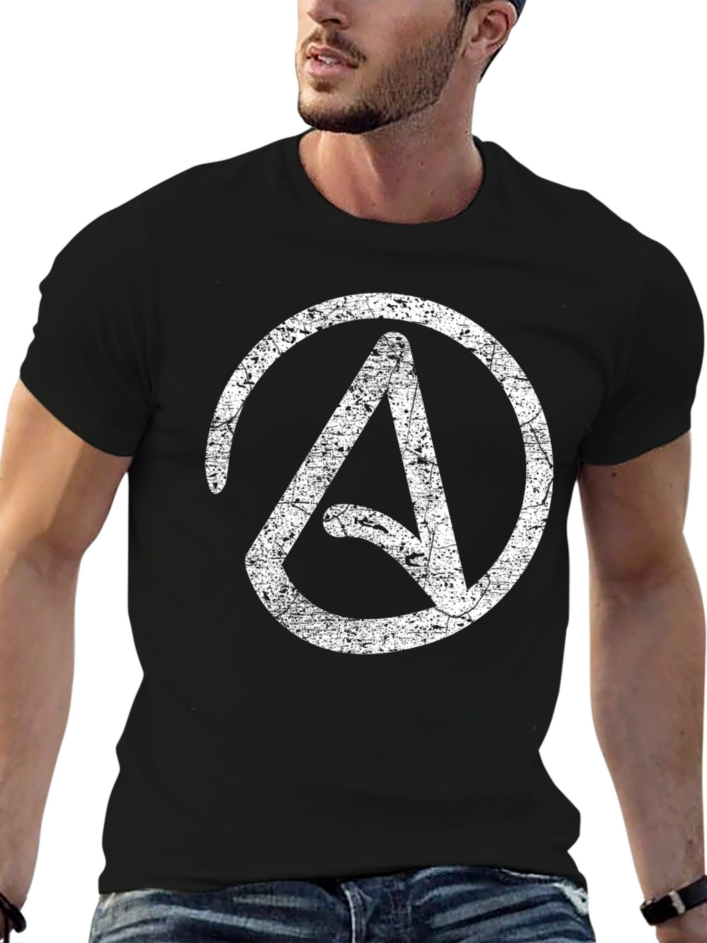 Distressed Atheist Symbol T-Shirt - Black