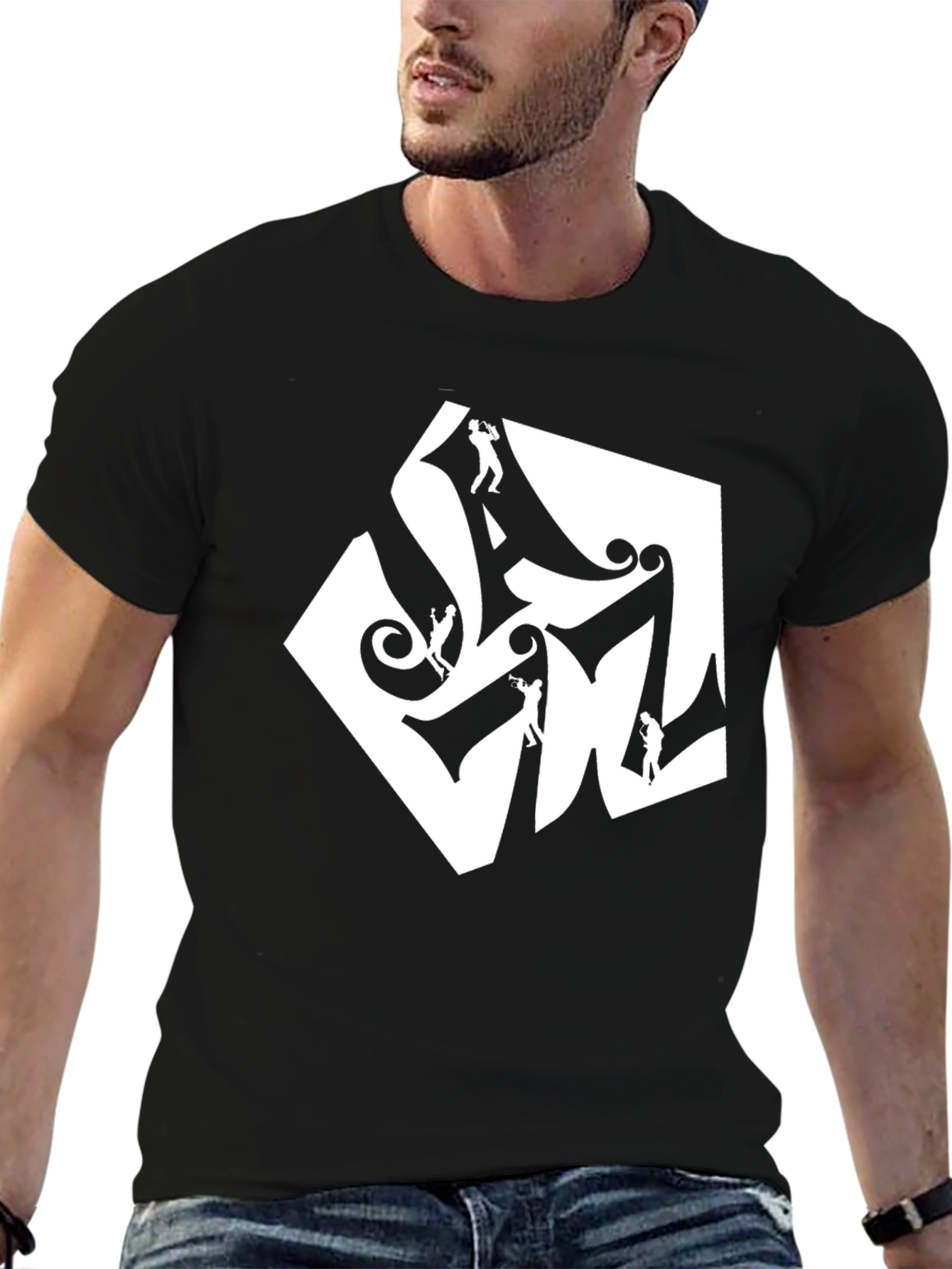 Abstract Saxophone Player Graphic Black T-Shirt