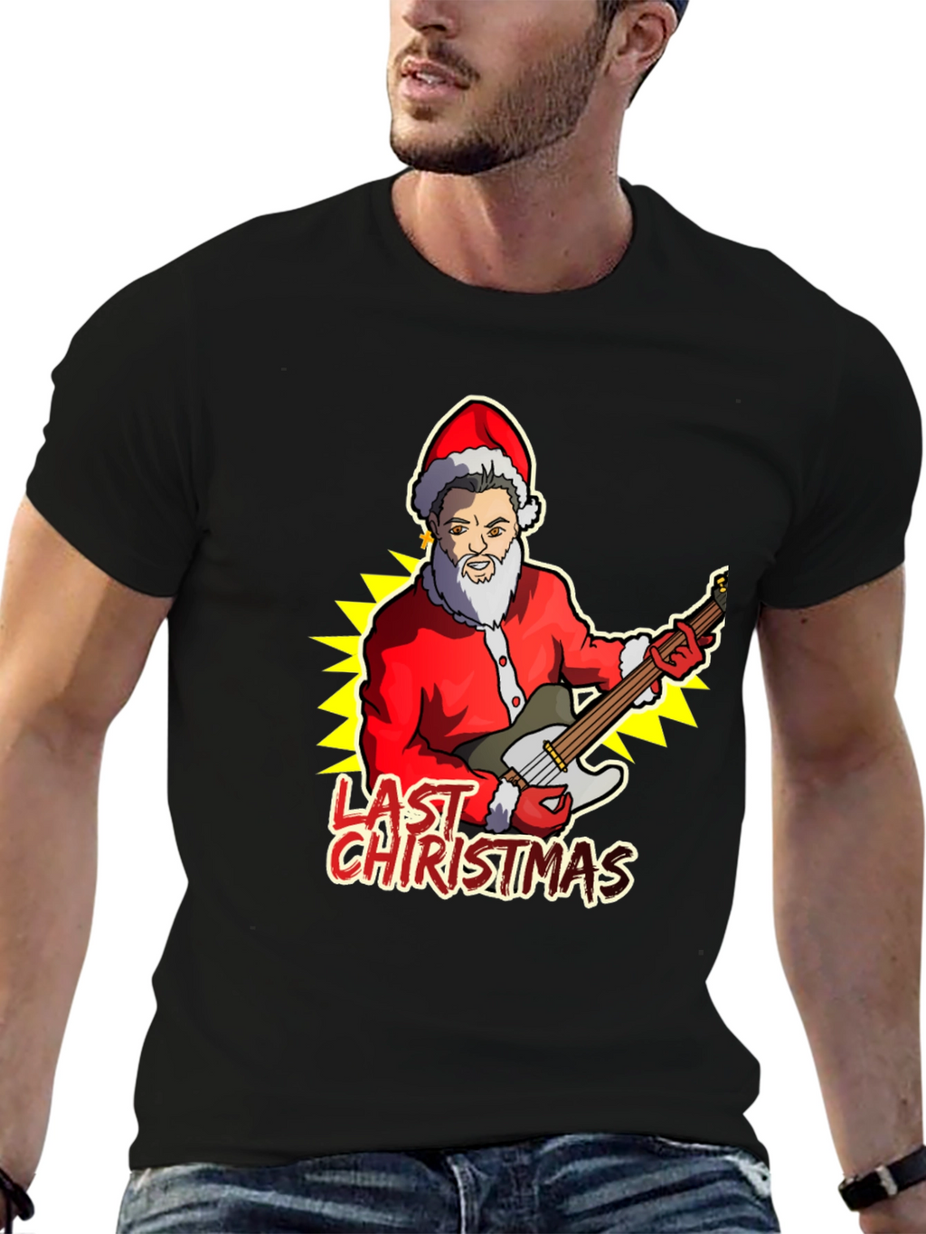 Last Christmas Santa Guitar Graphic Tee