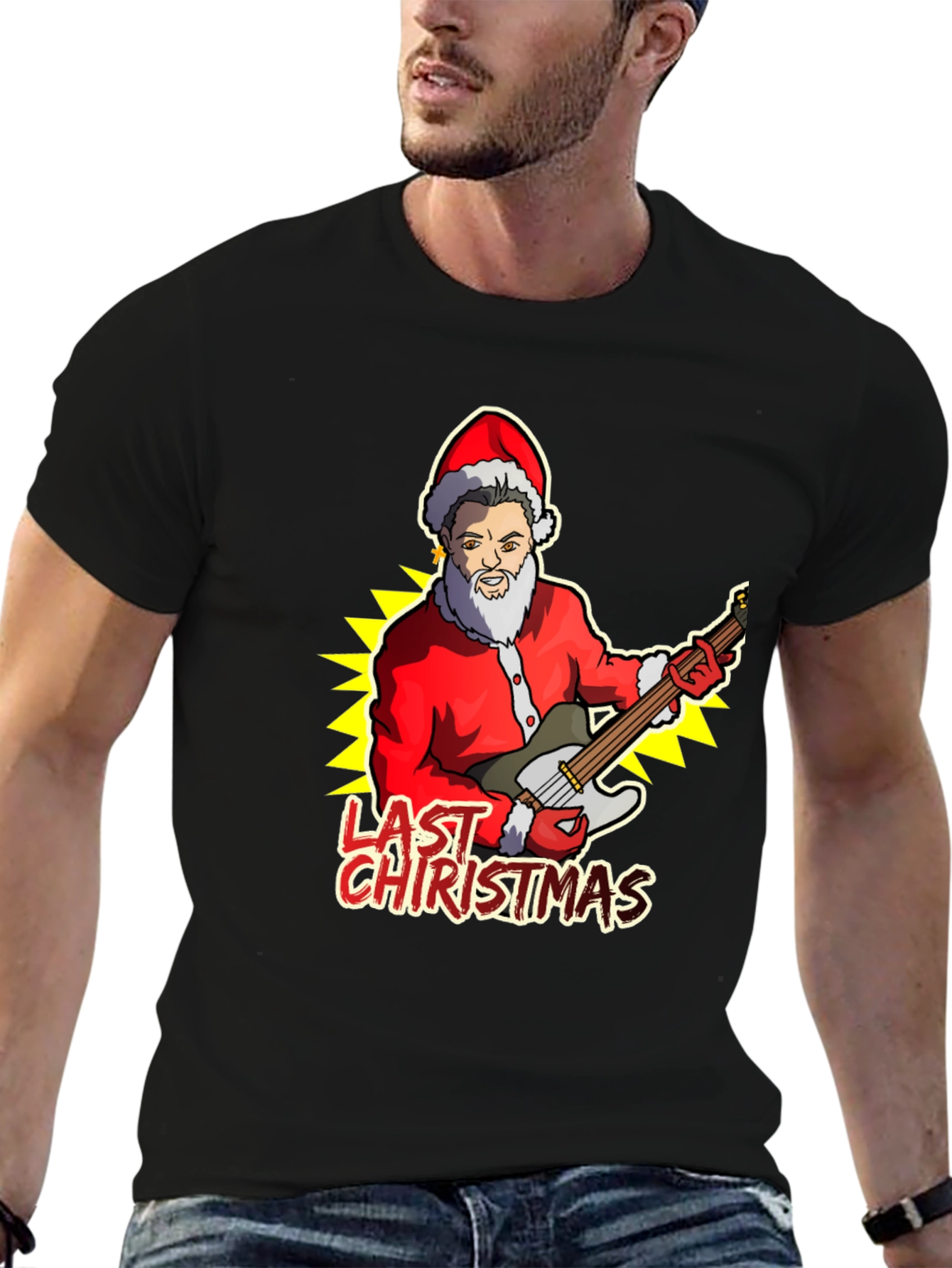 Last Christmas Santa Guitar Graphic Tee