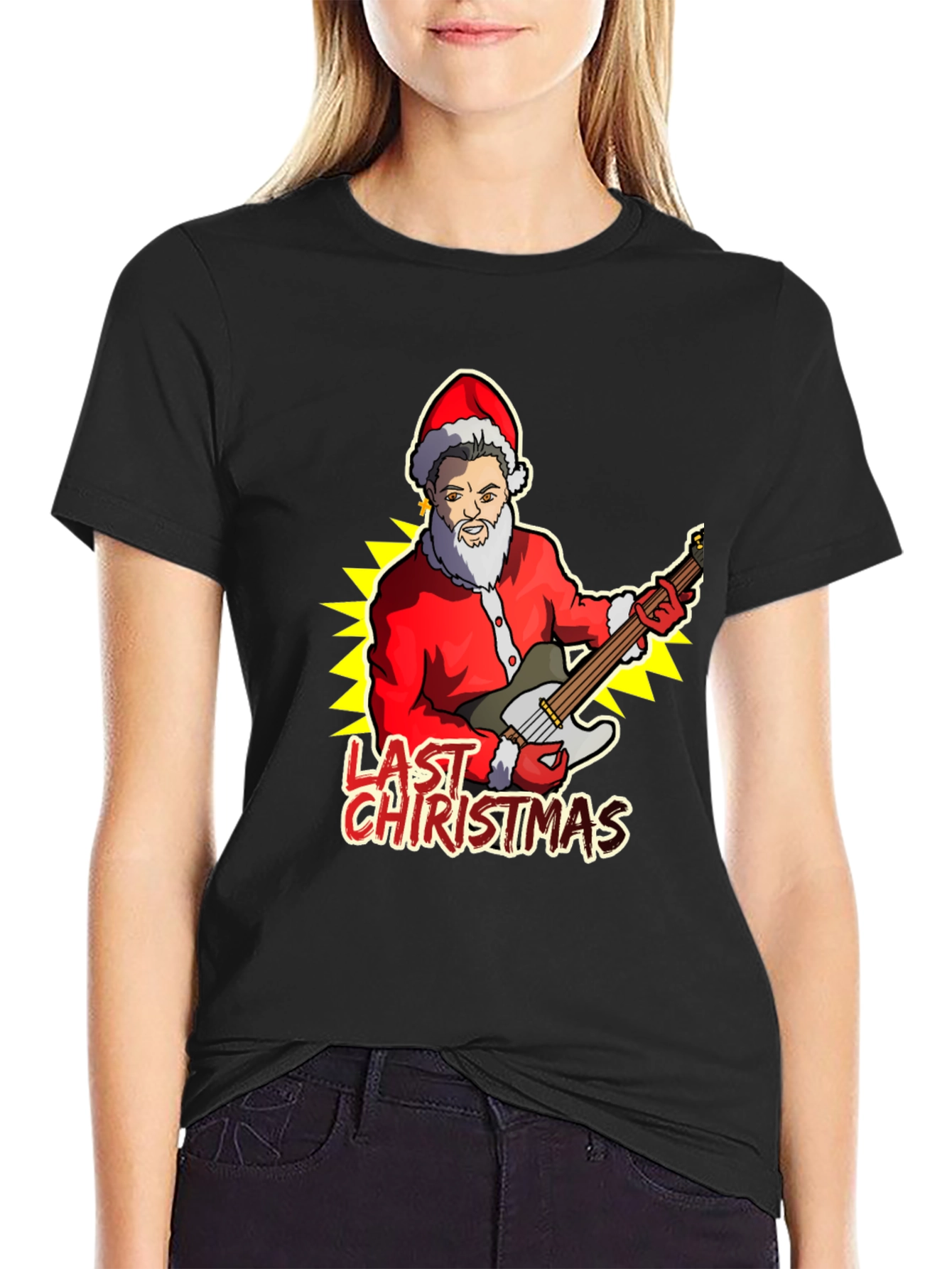 Last Christmas Santa Guitar Graphic Tee