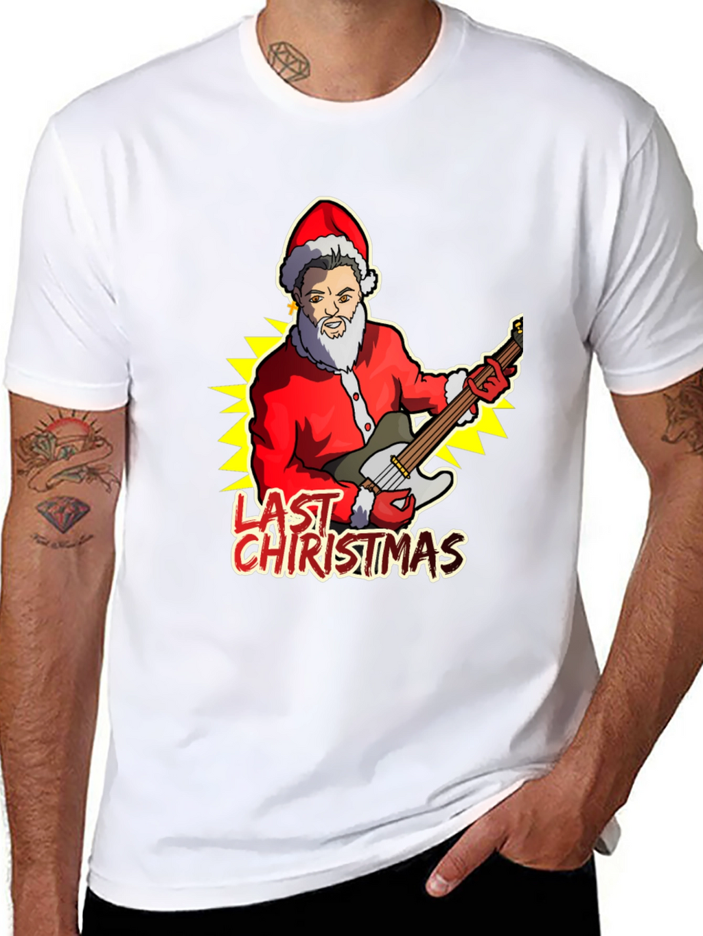 Last Christmas Santa Guitar Graphic Tee