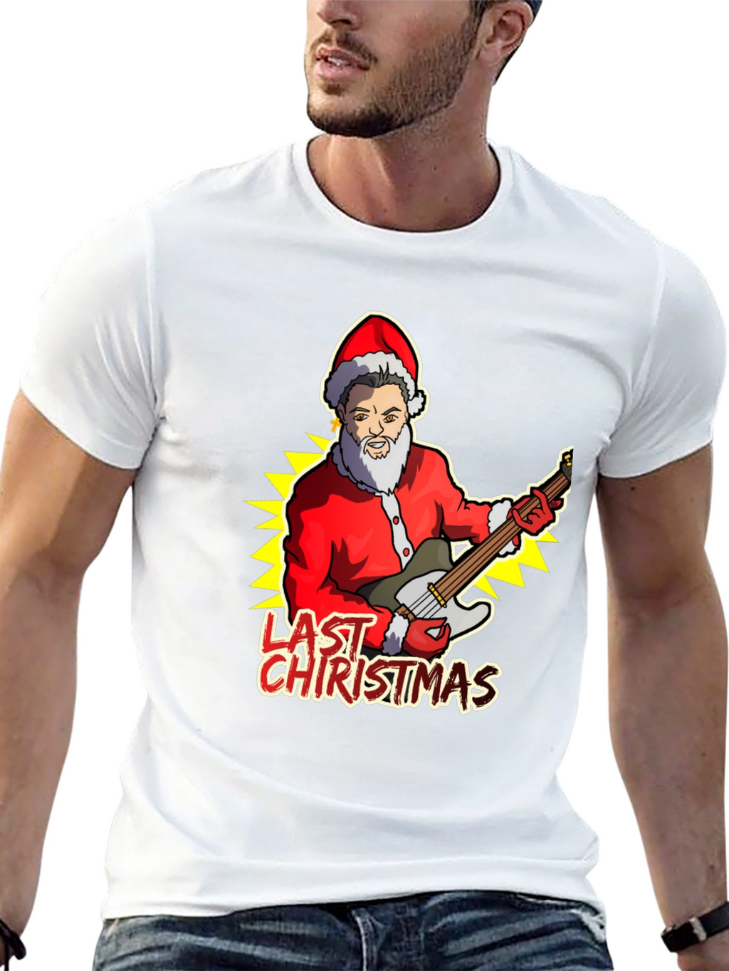 Last Christmas Santa Guitar Graphic Tee