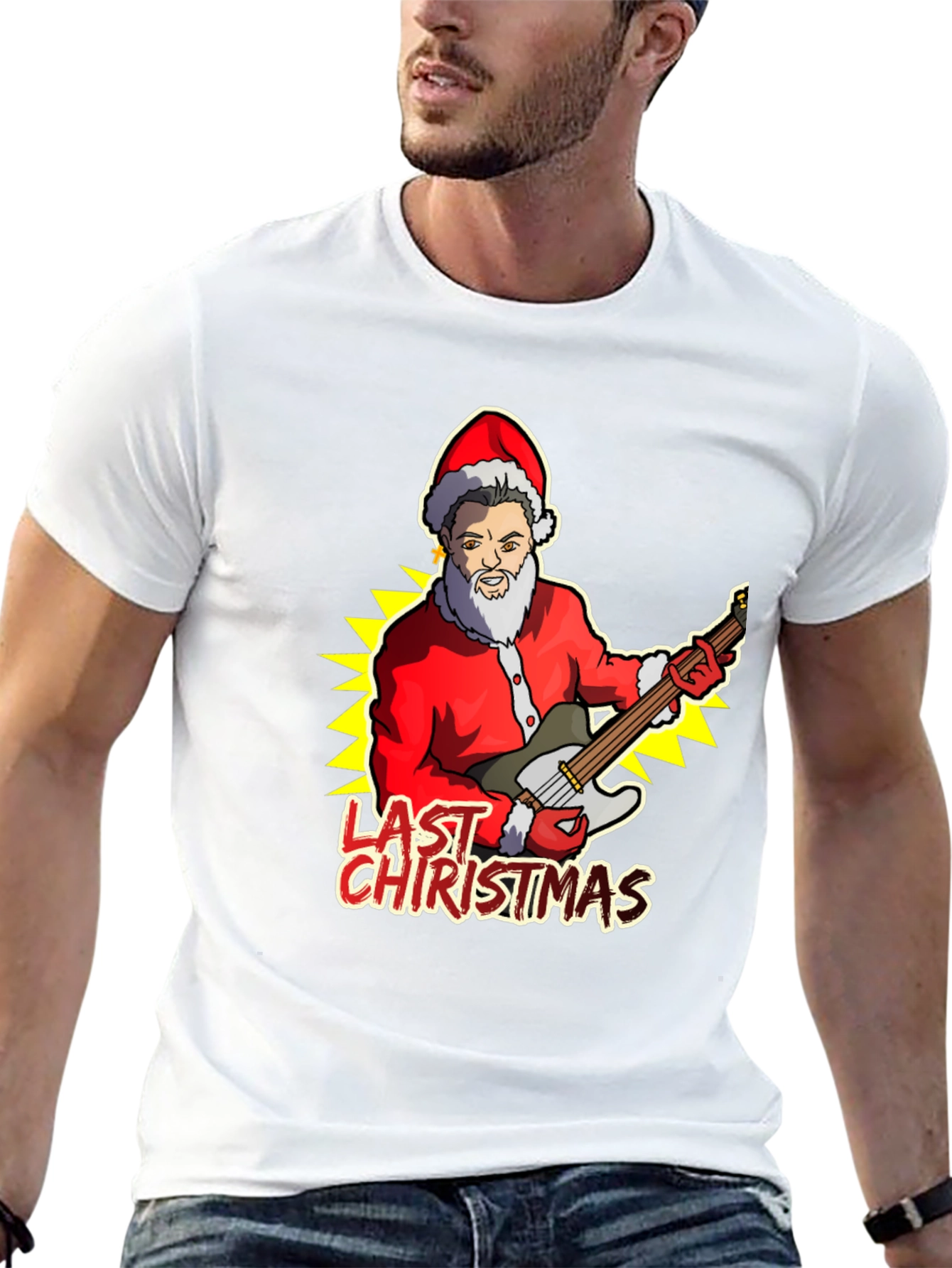 Last Christmas Santa Guitar Graphic Tee
