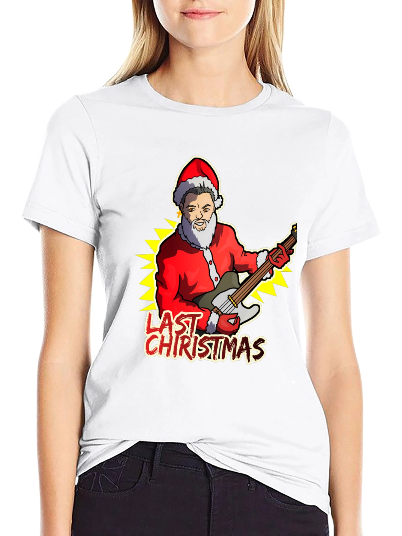 Last Christmas Santa Guitar Graphic Tee