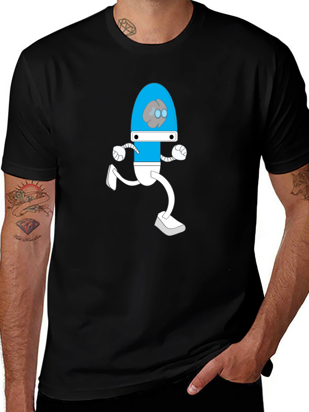 Brain Bot Run T-Shirt - Black Cotton Tee