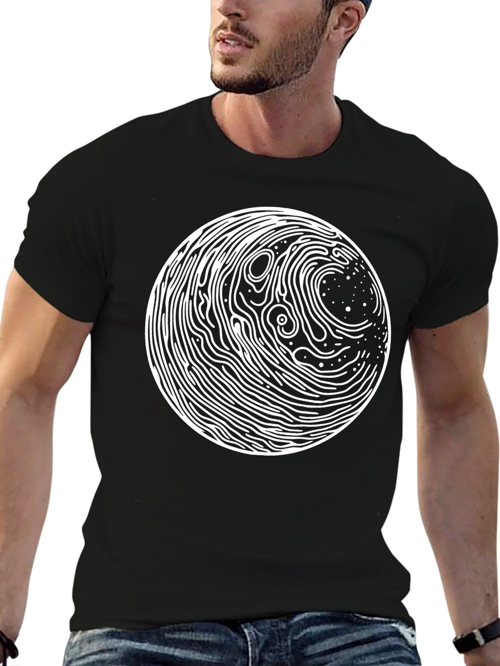 Abstract Circle Graphic Print Black T-Shirt