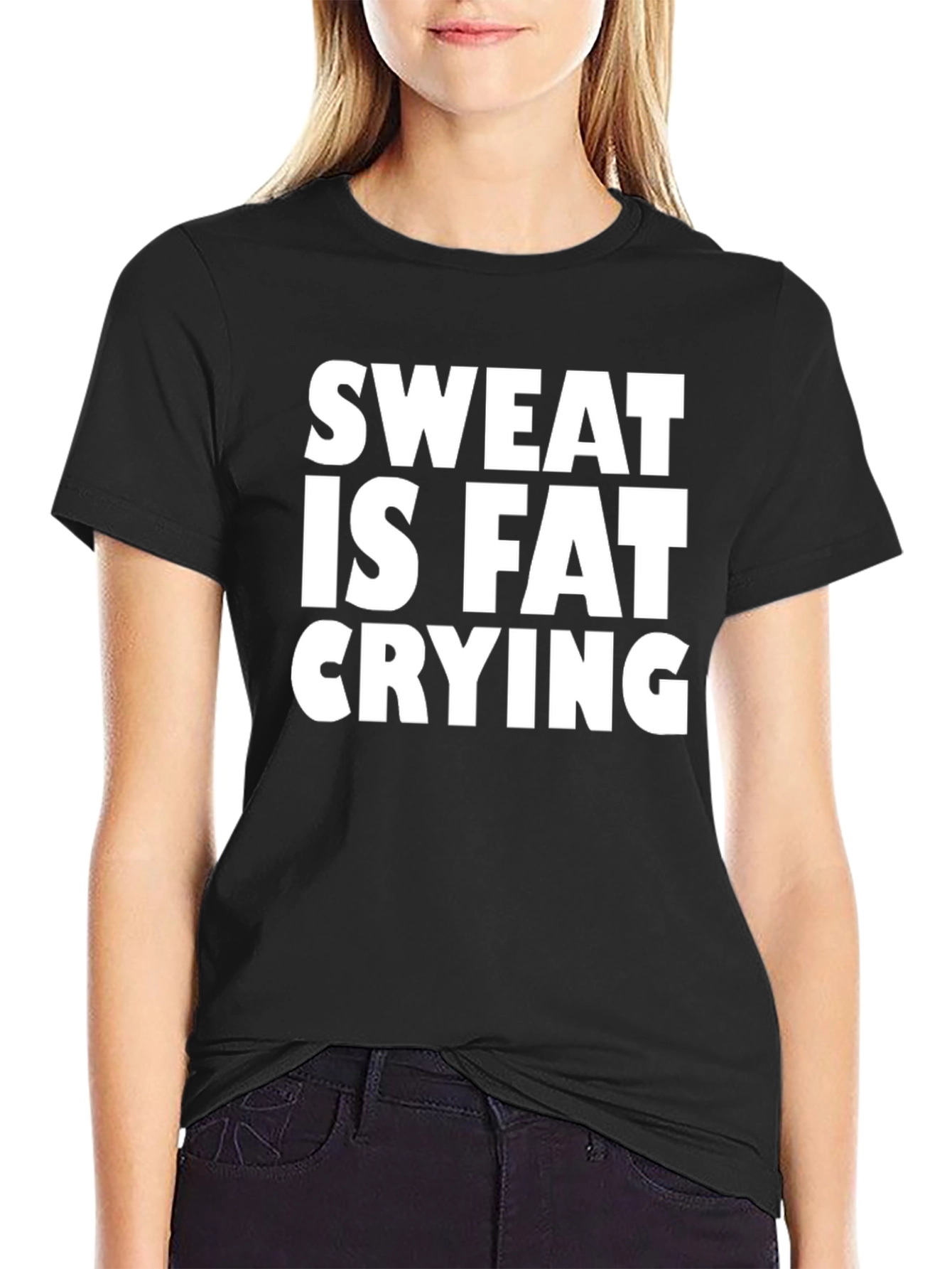 Sweat Is Fat Crying Graphic Tee - Mens Black T-Shirt