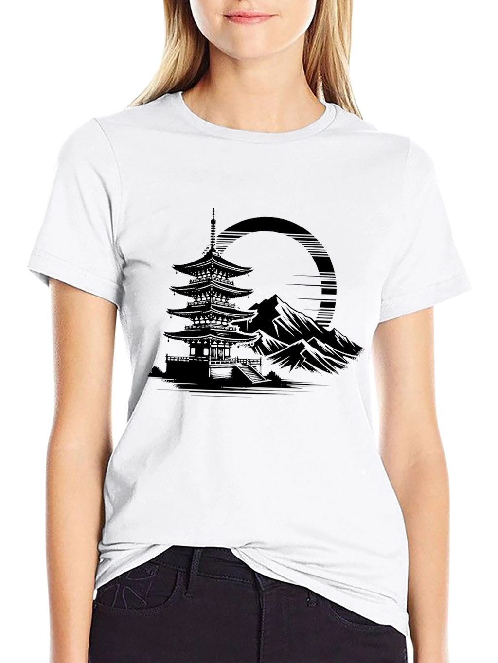 Mens Black Pagoda Graphic Tee
