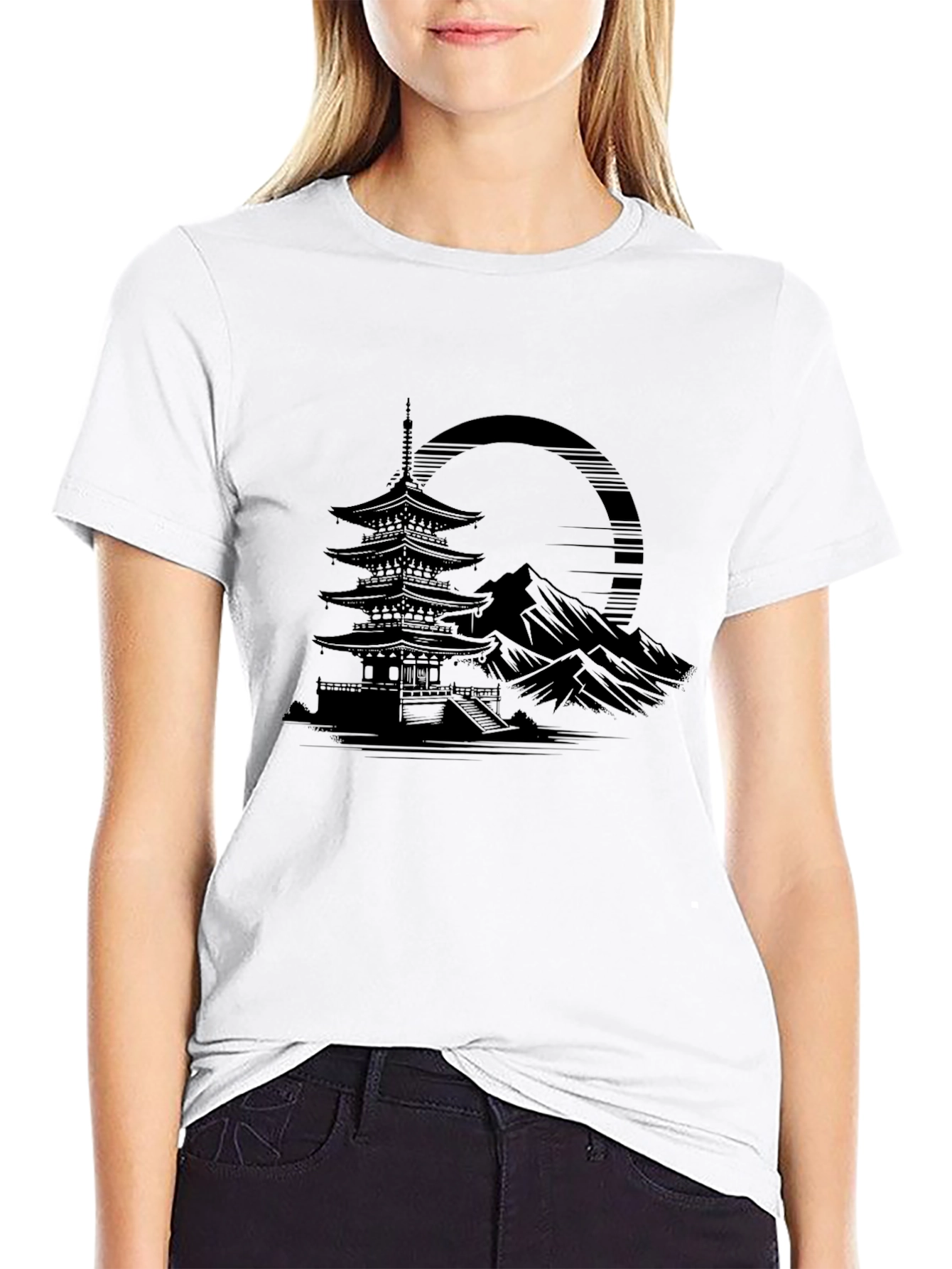 Mens Black Pagoda Graphic Tee