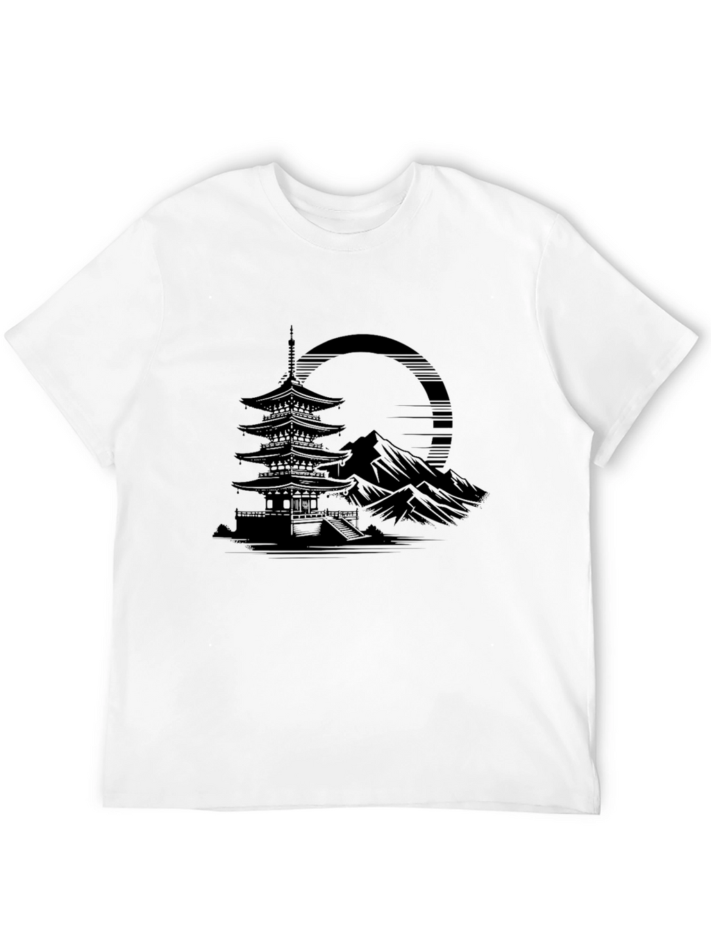 Mens Black Pagoda Graphic Tee