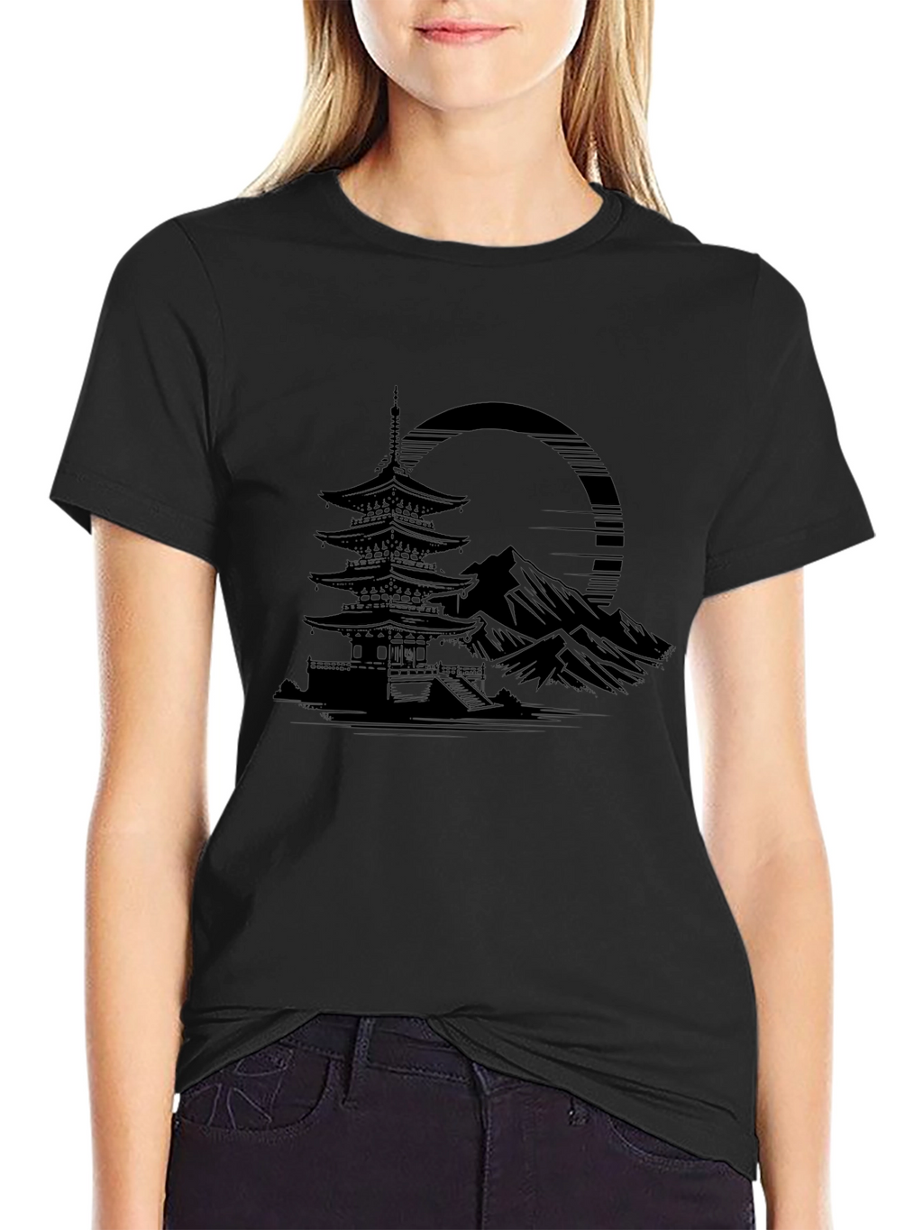 Mens Black Pagoda Graphic Tee