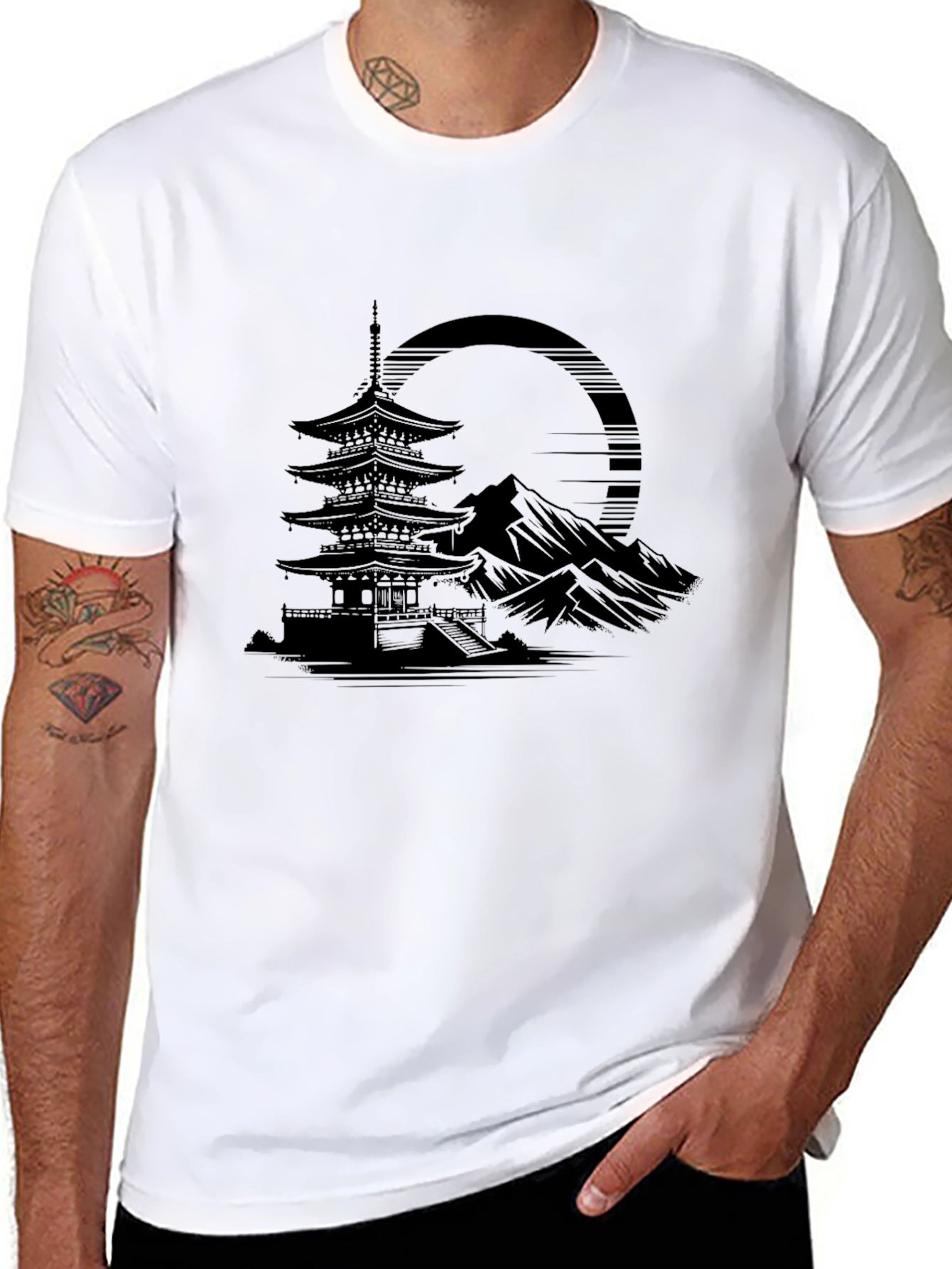 Mens Black Pagoda Graphic Tee