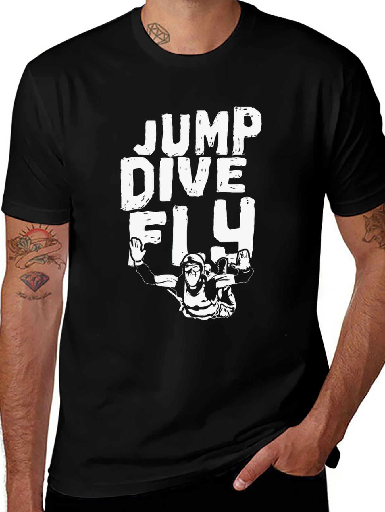 Jump Dive Fly Black Graphic T-Shirt