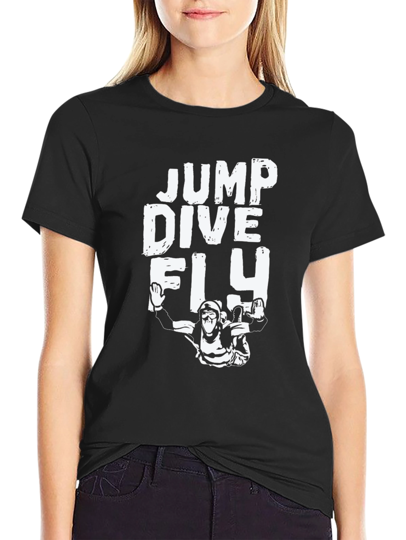 Jump Dive Fly Black Graphic T-Shirt