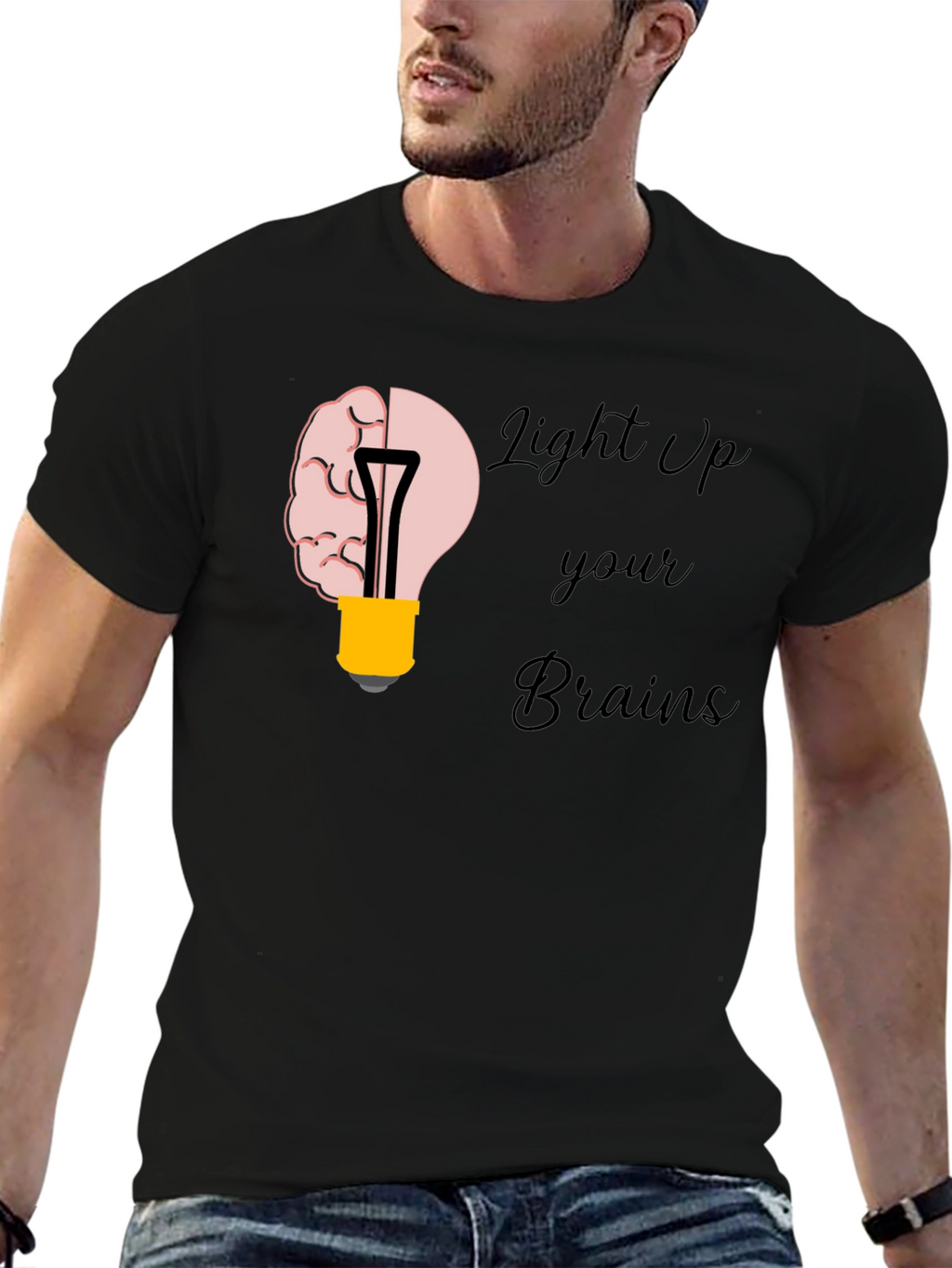 Light Up Your Brains Graphic T-Shirt - Black
