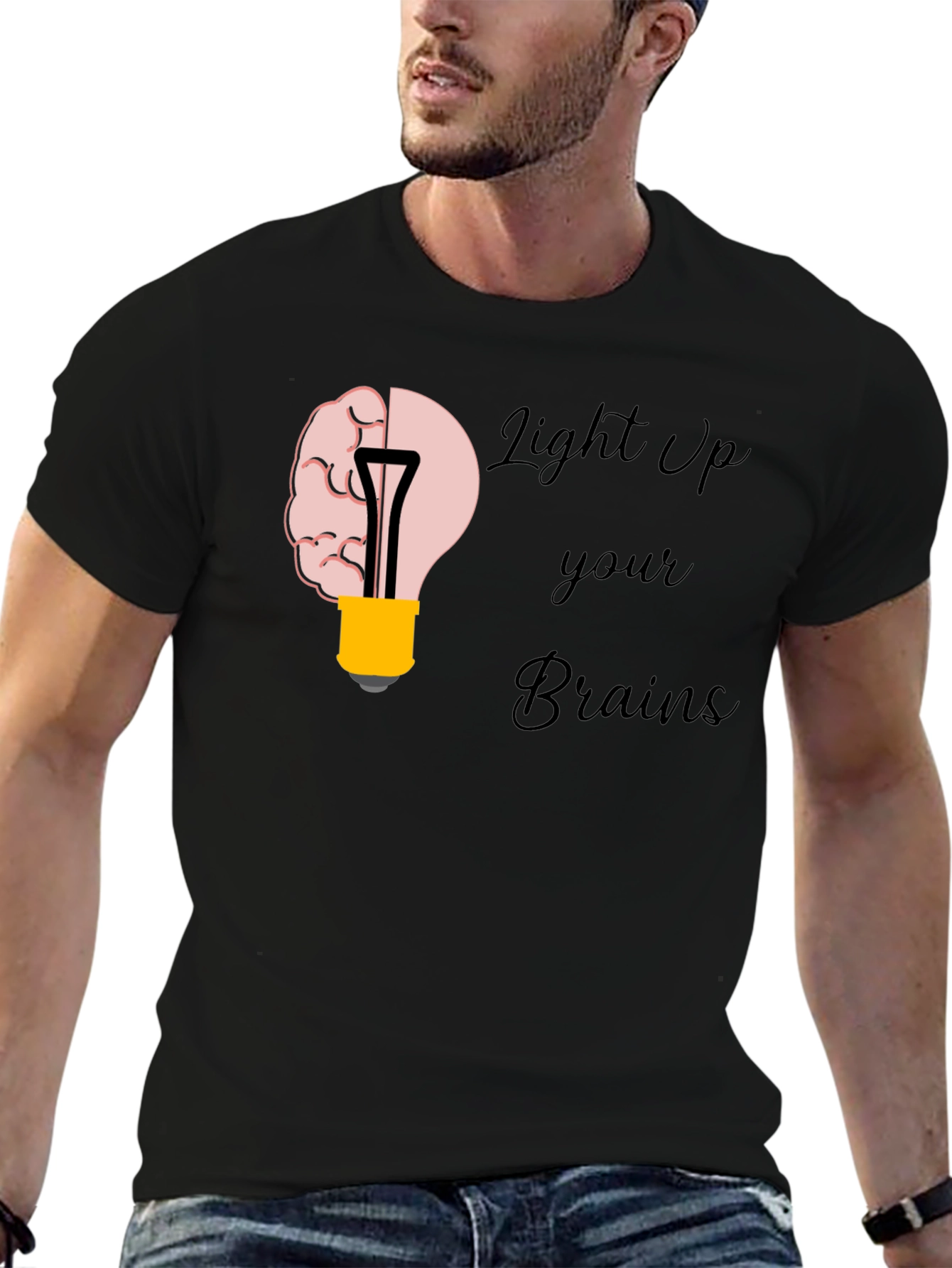 Light Up Your Brains Graphic T-Shirt - Black