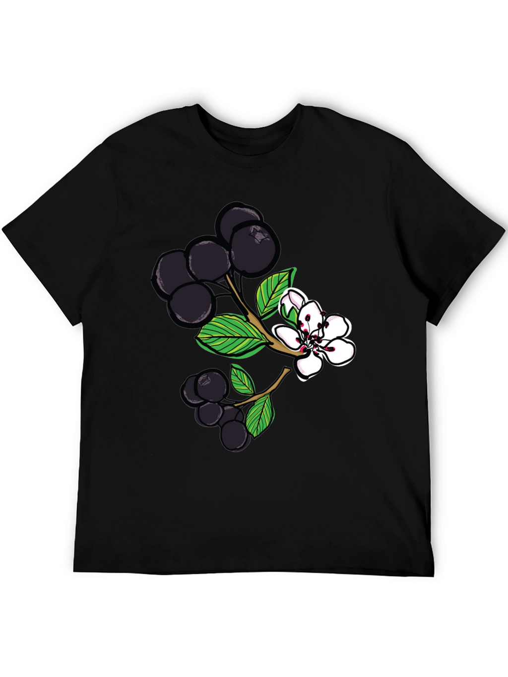 Black Aronia Berry Graphic Tee - Botanical Style