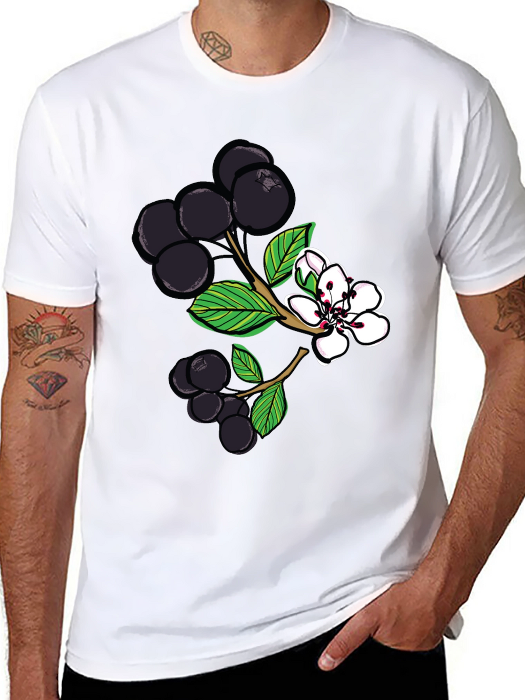 Black Aronia Berry Graphic Tee - Botanical Style