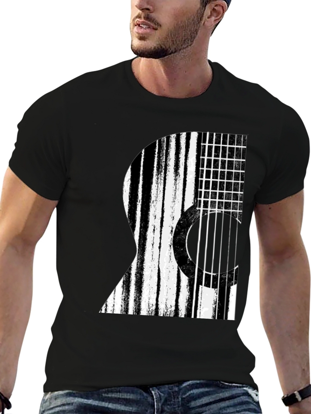 Stripped Guitar Graphic T-Shirt - Black