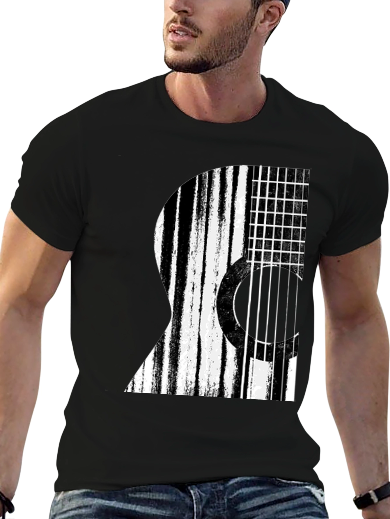 Stripped Guitar Graphic T-Shirt - Black