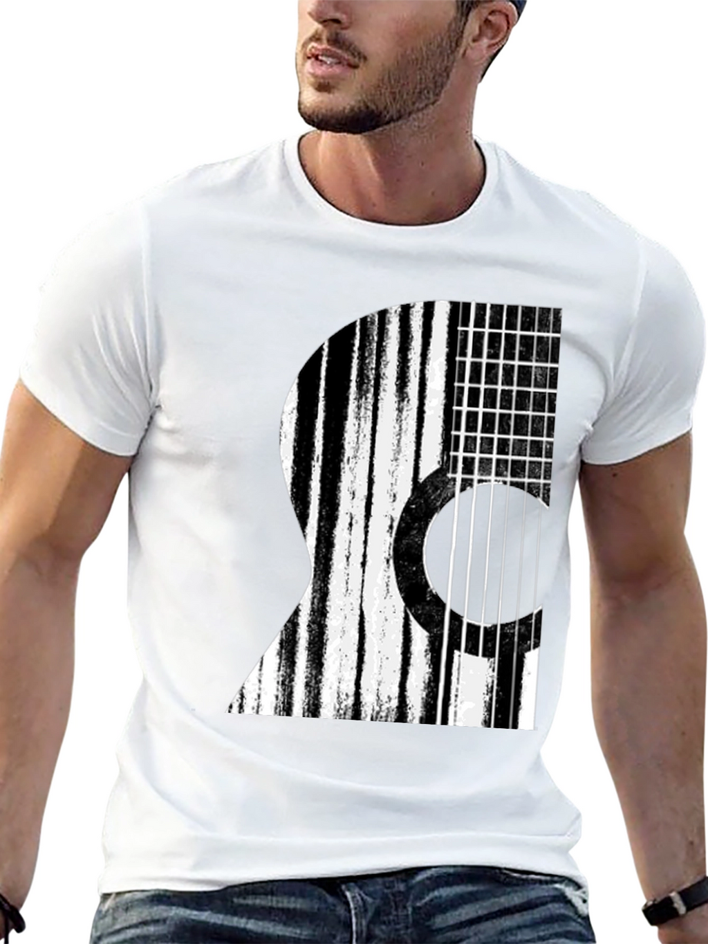 Stripped Guitar Graphic T-Shirt - Black