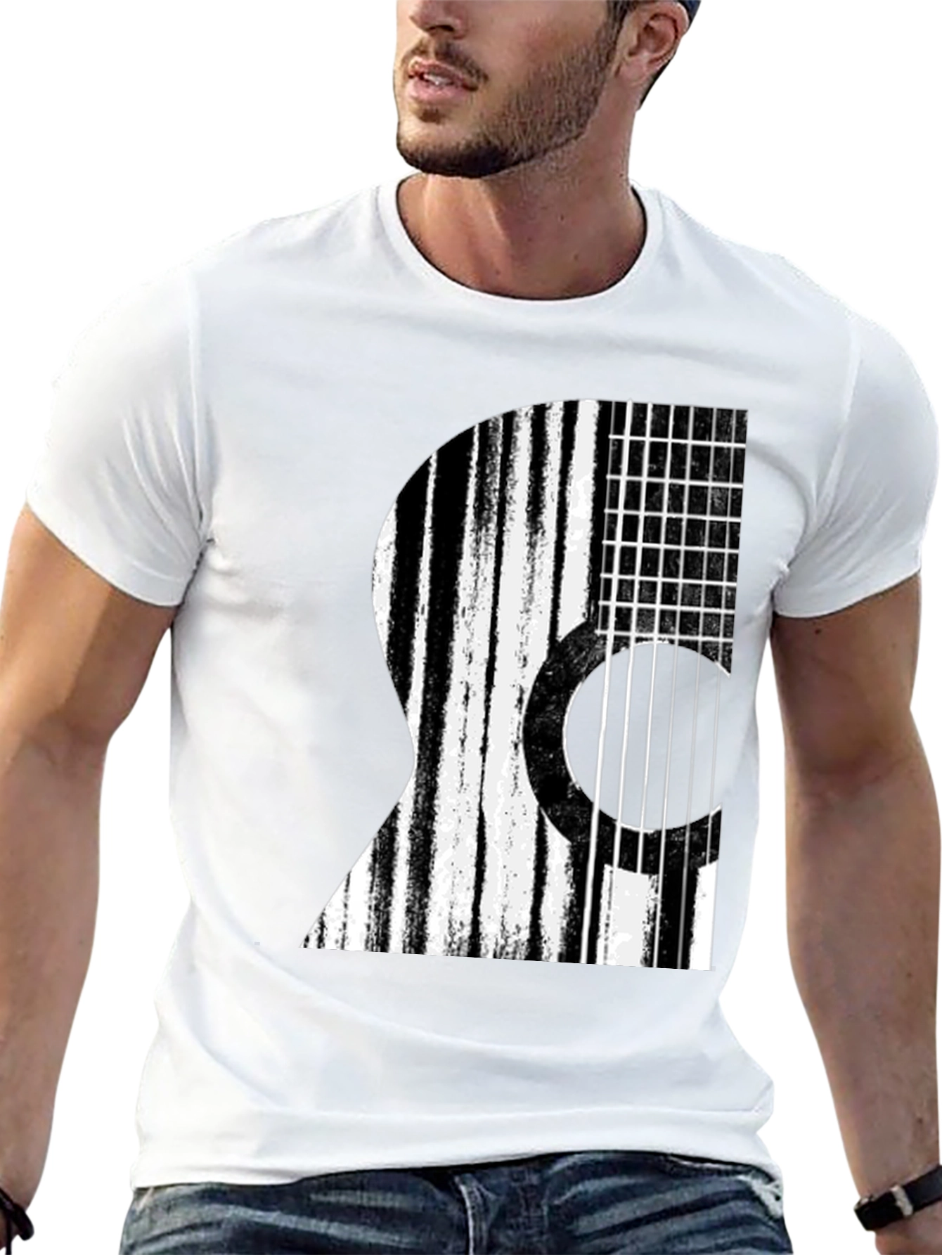 Stripped Guitar Graphic T-Shirt - Black