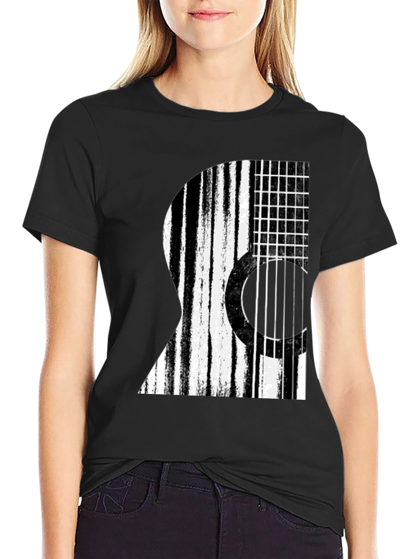Stripped Guitar Graphic T-Shirt - Black