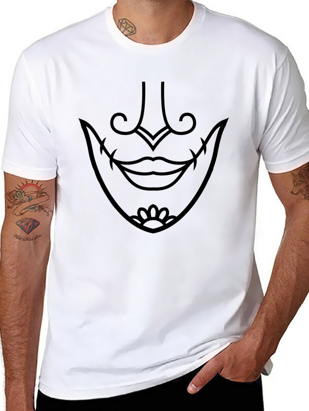 Black Graphic Tee - Samurai Mask Design