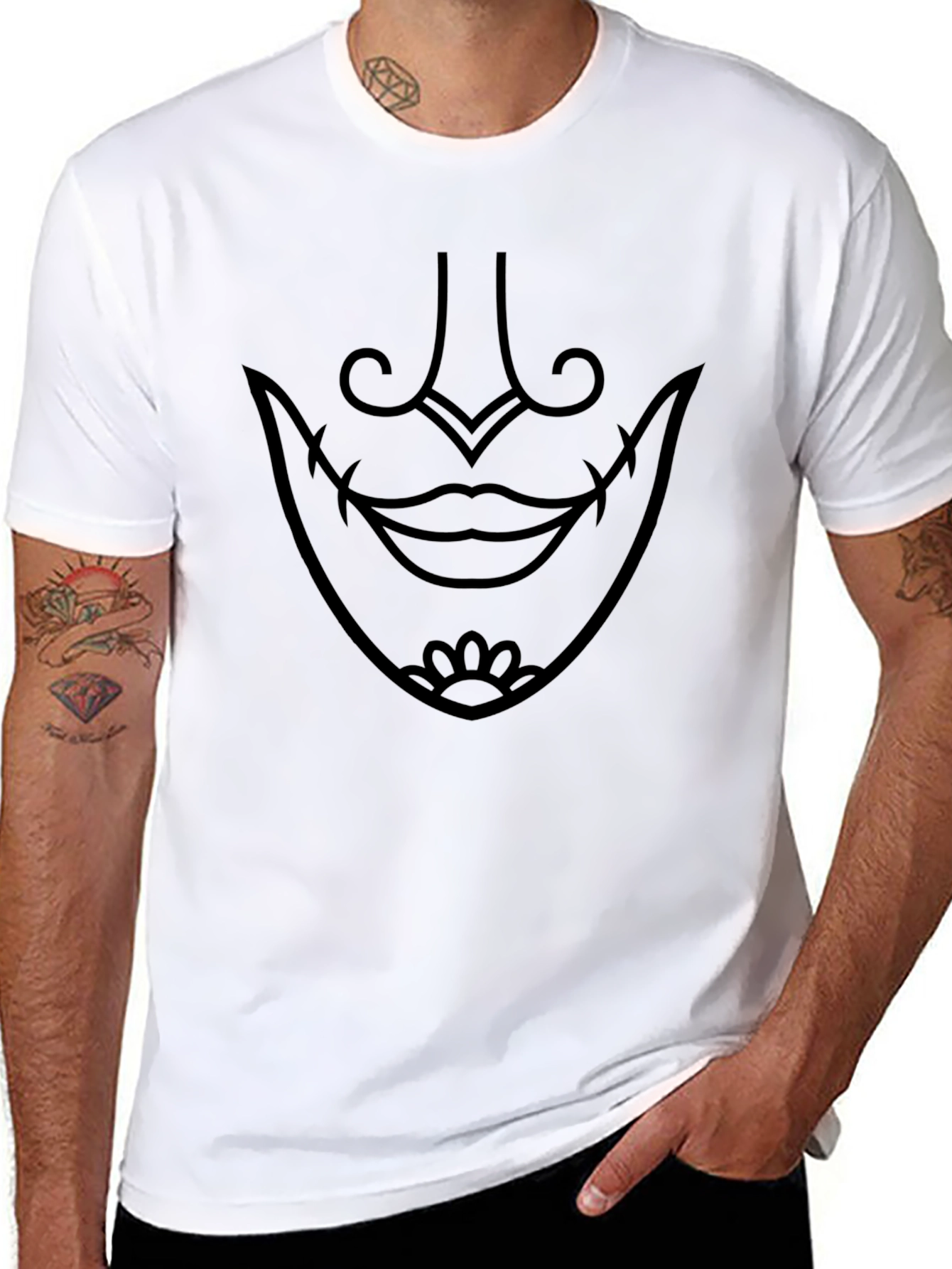 Black Graphic Tee - Samurai Mask Design
