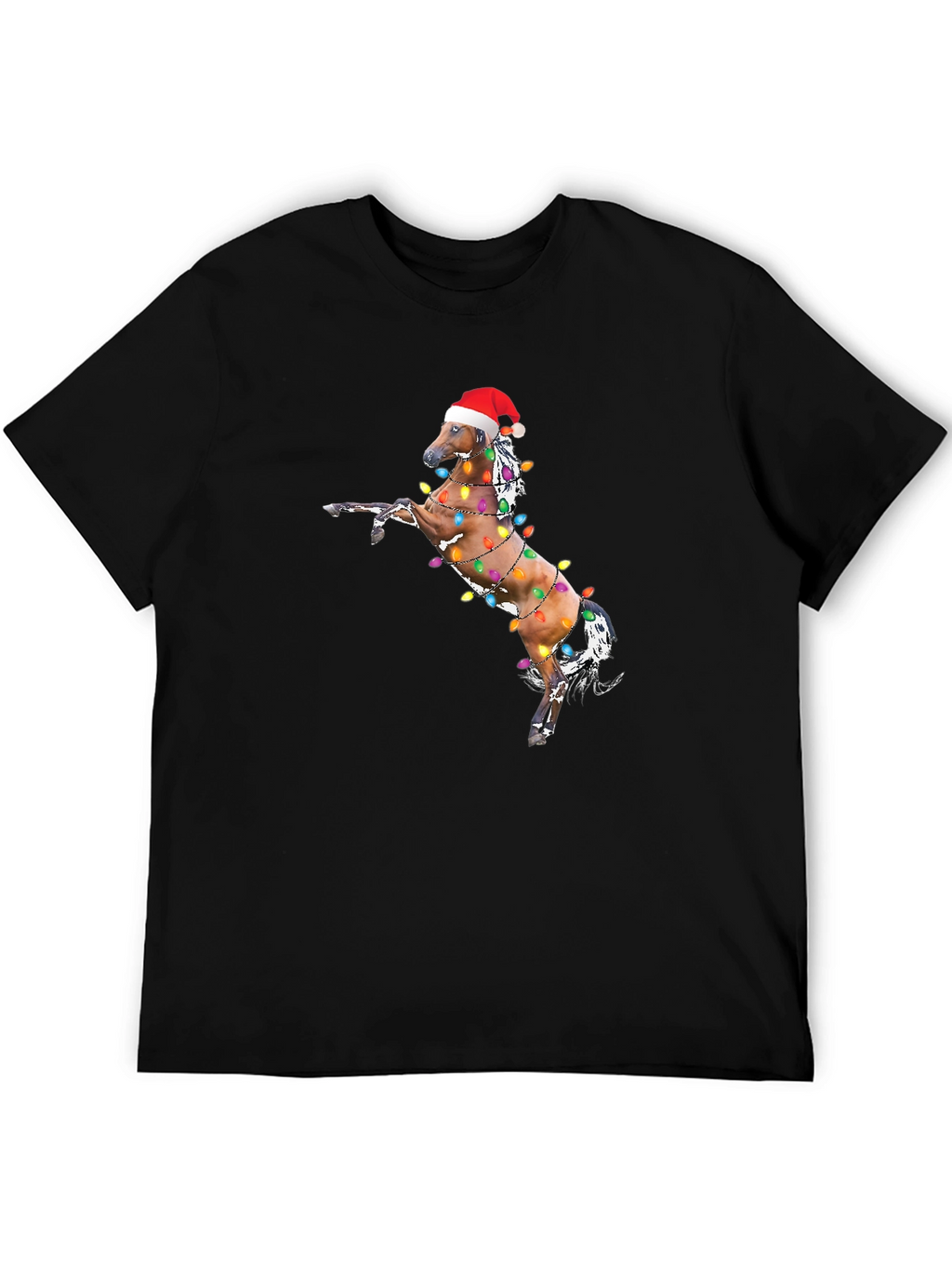 Christmas Horse Lights Black T-Shirt