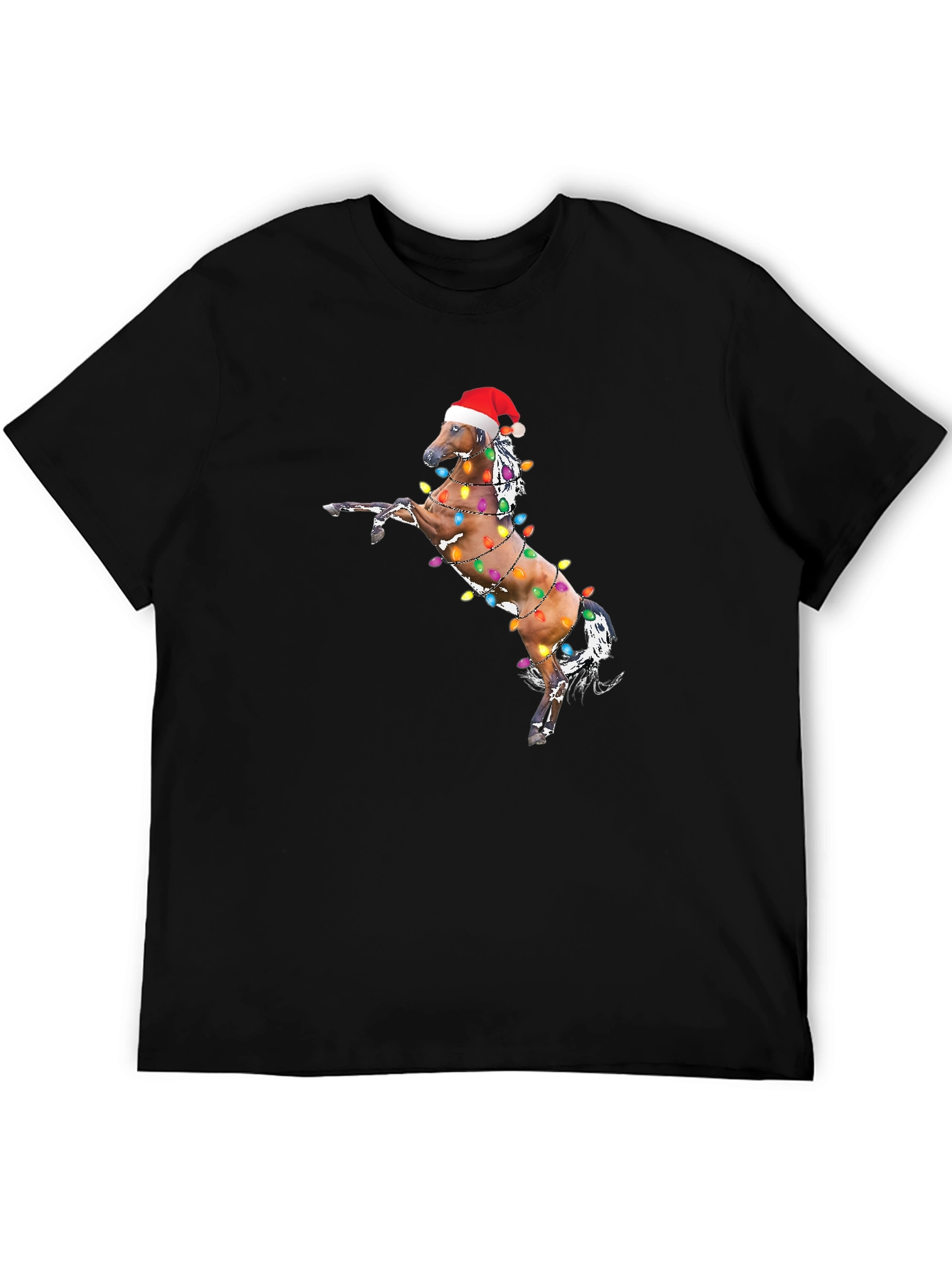 Christmas Horse Lights Black T-Shirt