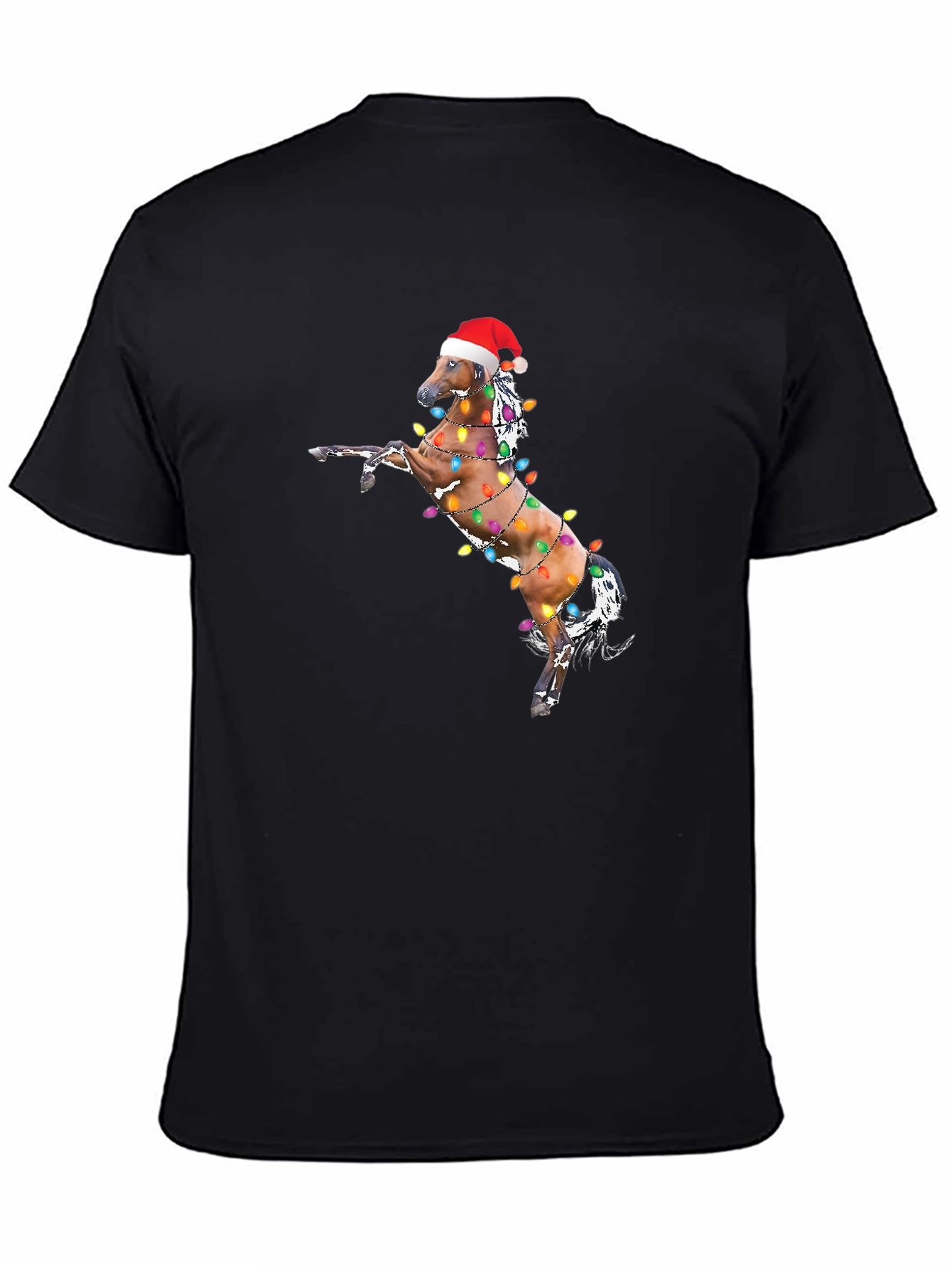 Christmas Horse Lights Black T-Shirt