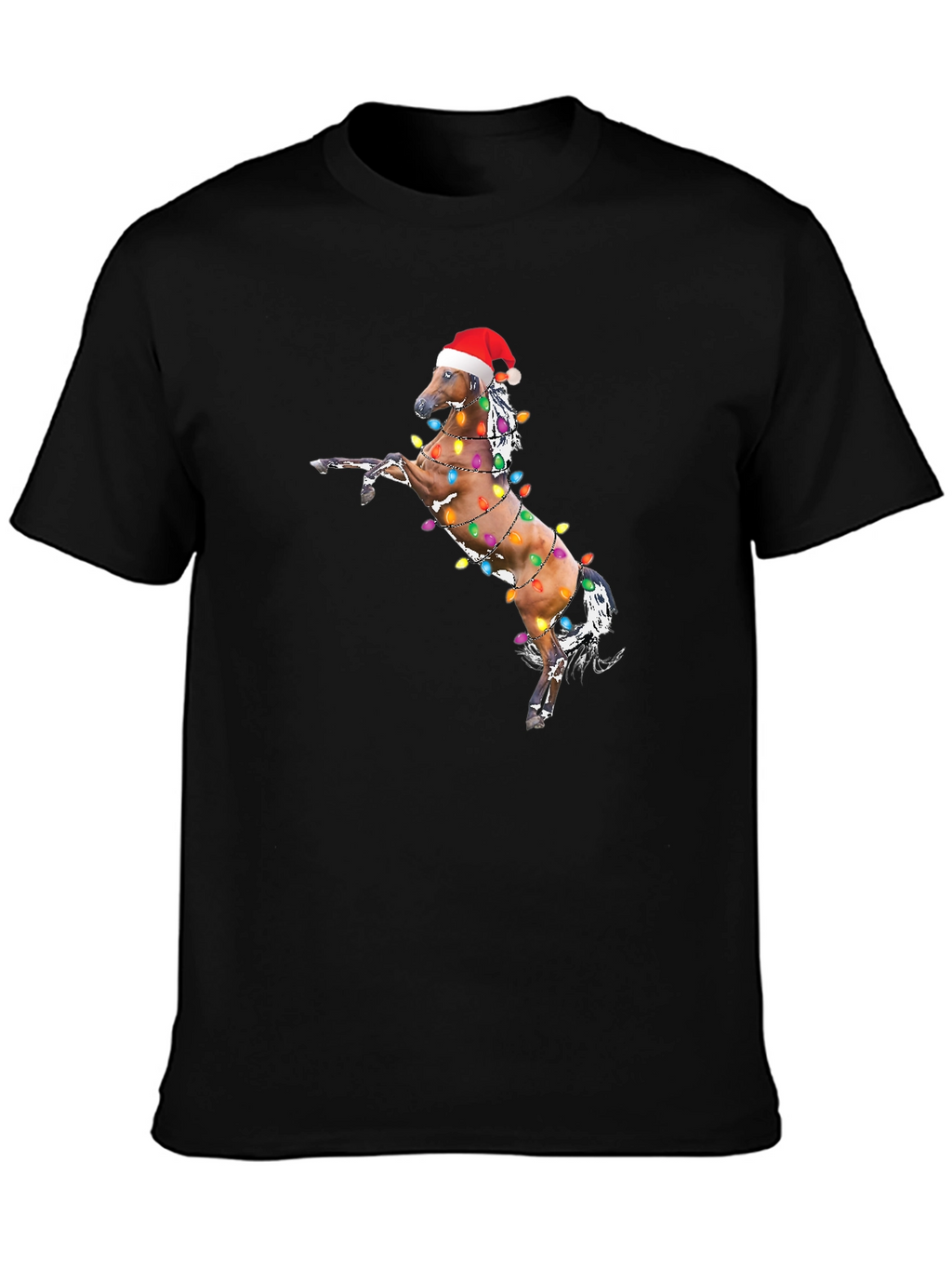Christmas Horse Lights Black T-Shirt