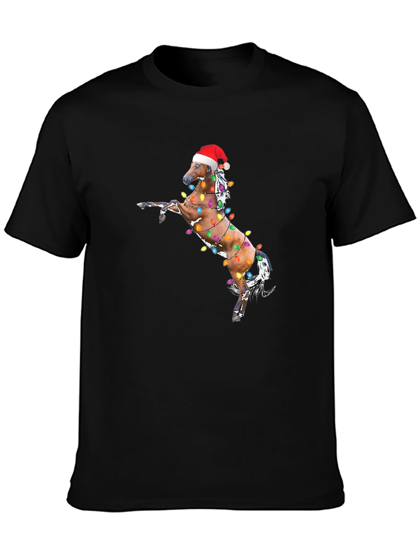 Christmas Horse Lights Black T-Shirt