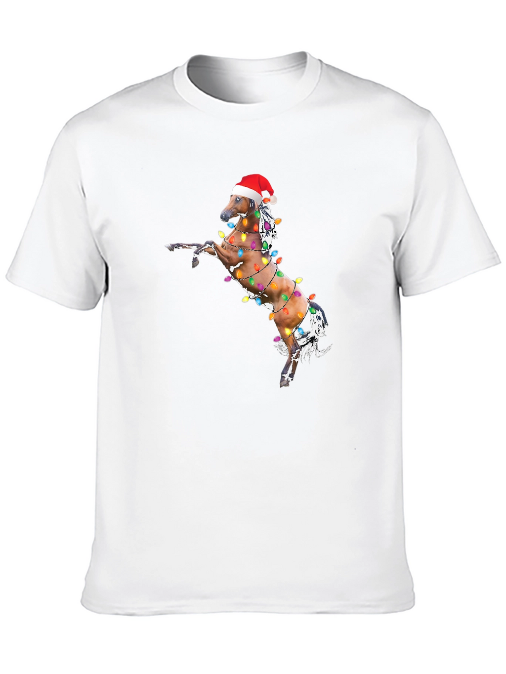 Christmas Horse Lights Black T-Shirt