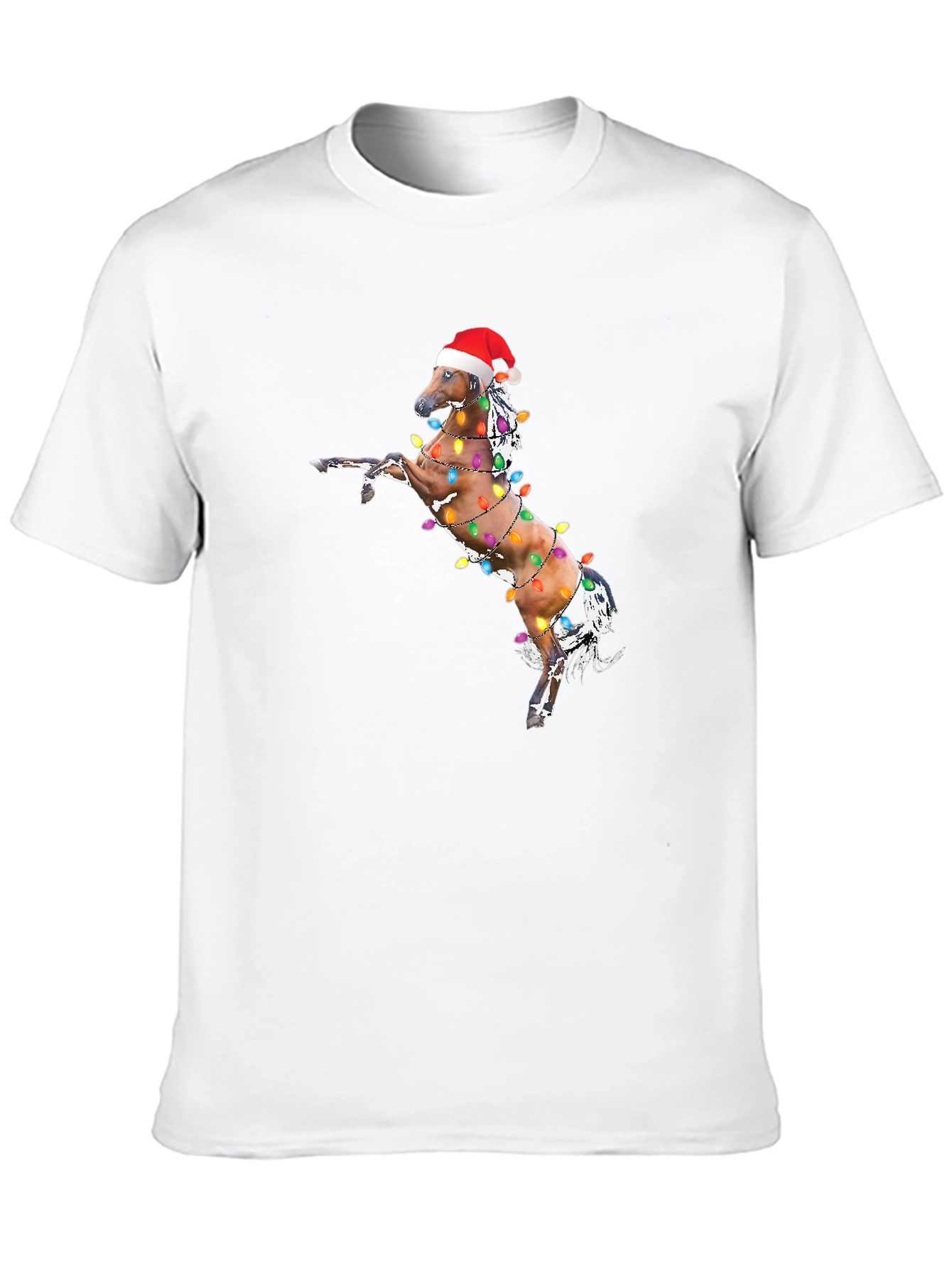 Christmas Horse Lights Black T-Shirt