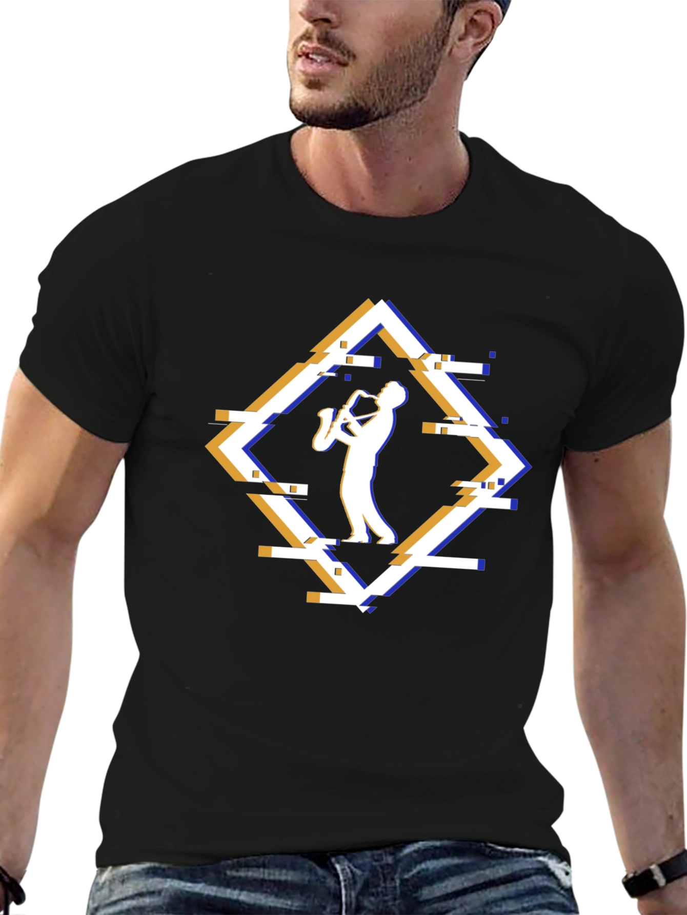 Saxophone Glitch Graphic T-Shirt